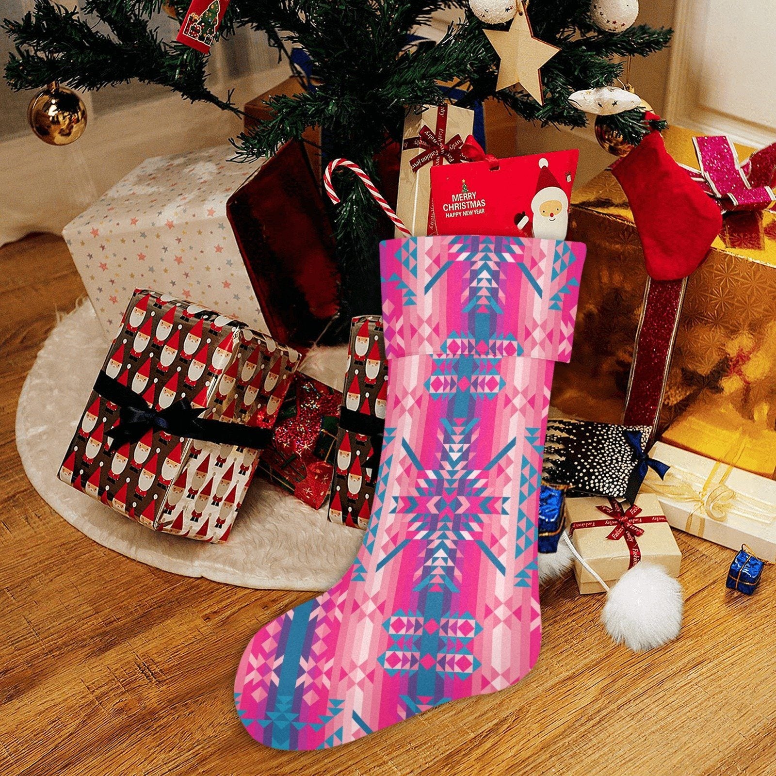 Desert Geo Blue Christmas Stocking holiday stocking e-joyer