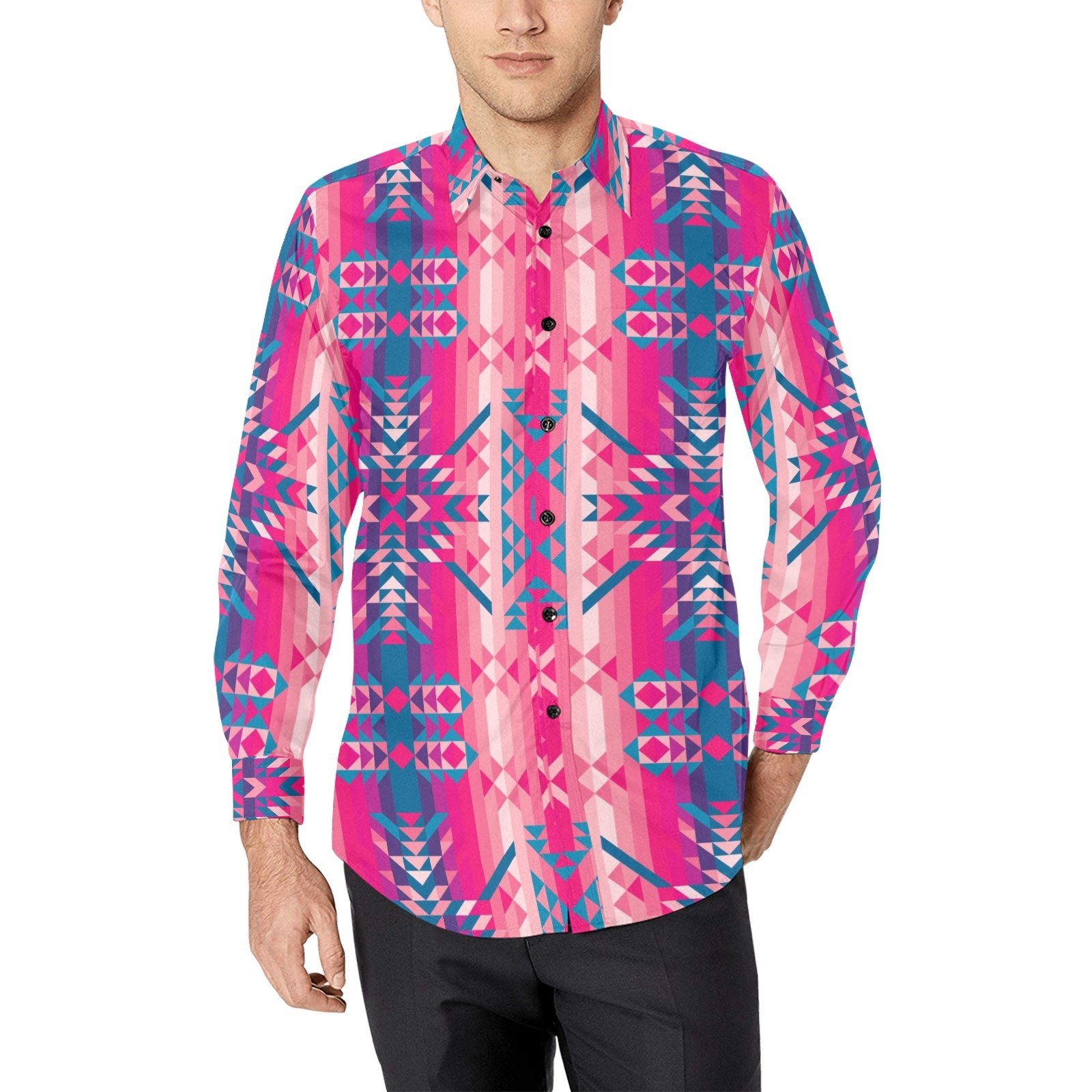 Desert Geo Blue Men's All Over Print Casual Dress Shirt (Model T61) Men's Dress Shirt (T61) e-joyer