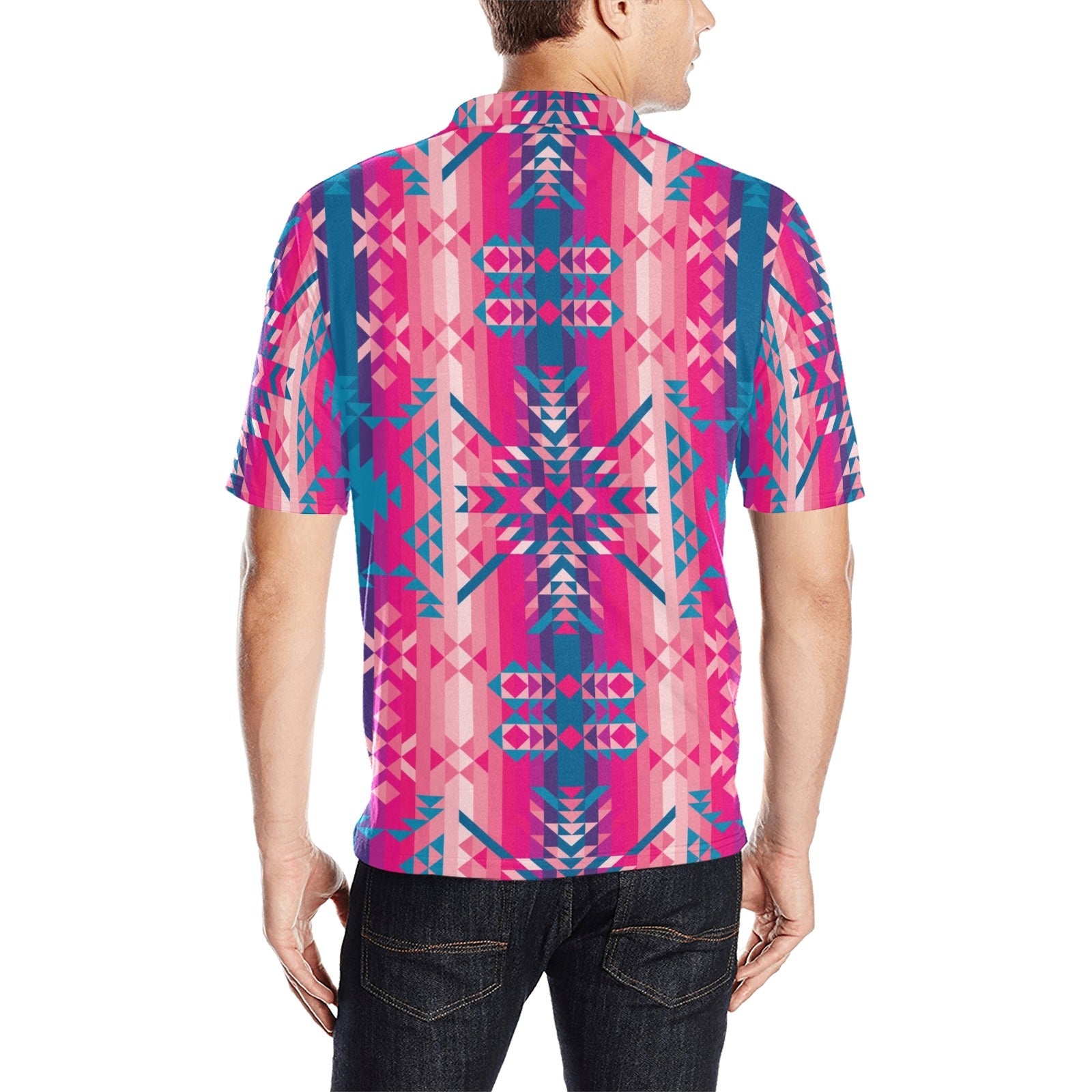 Desert Geo Blue Men's All Over Print Polo Shirt (Model T55) Men's Polo Shirt (Model T55) e-joyer