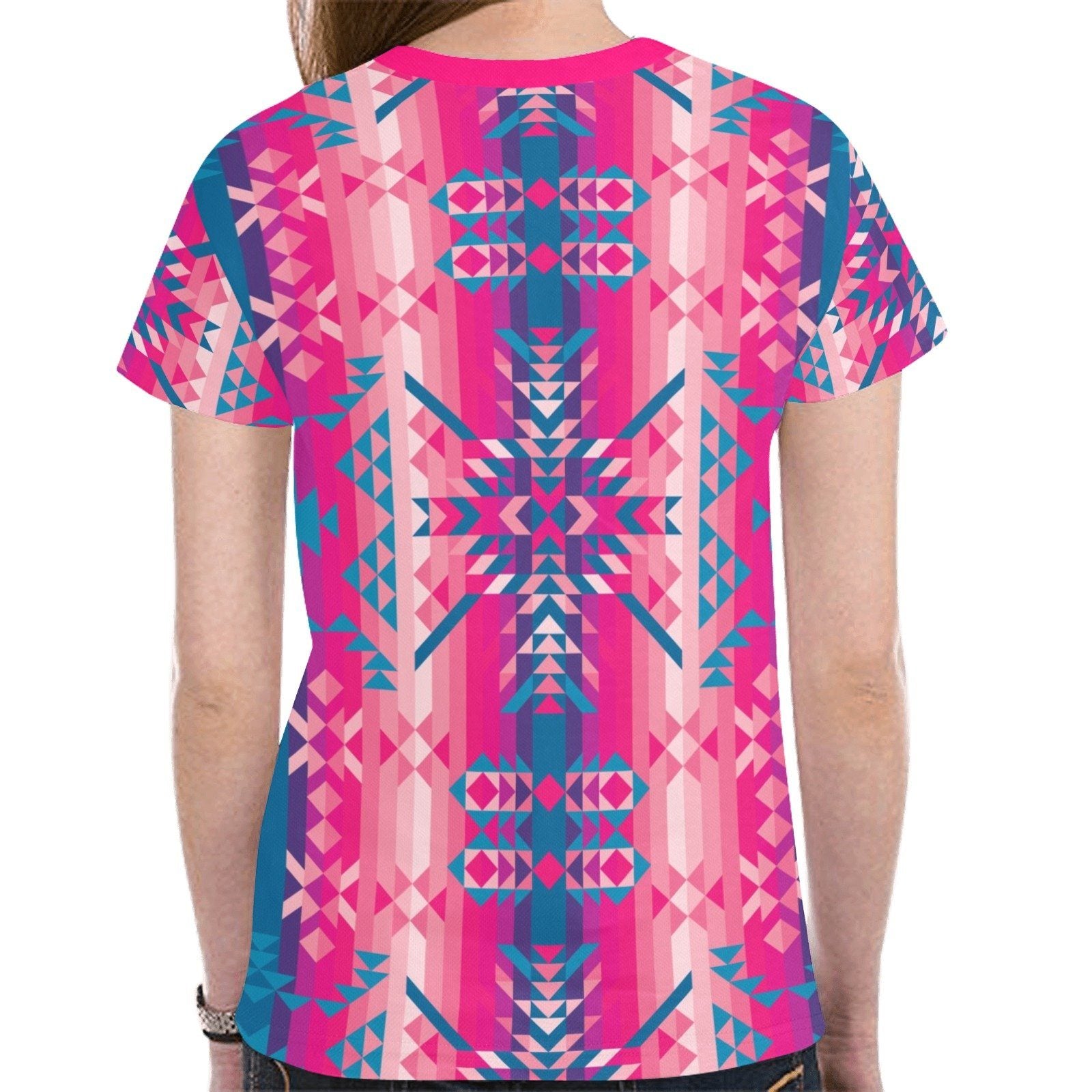Desert Geo Blue New All Over Print T-shirt for Women (Model T45) tshirt e-joyer