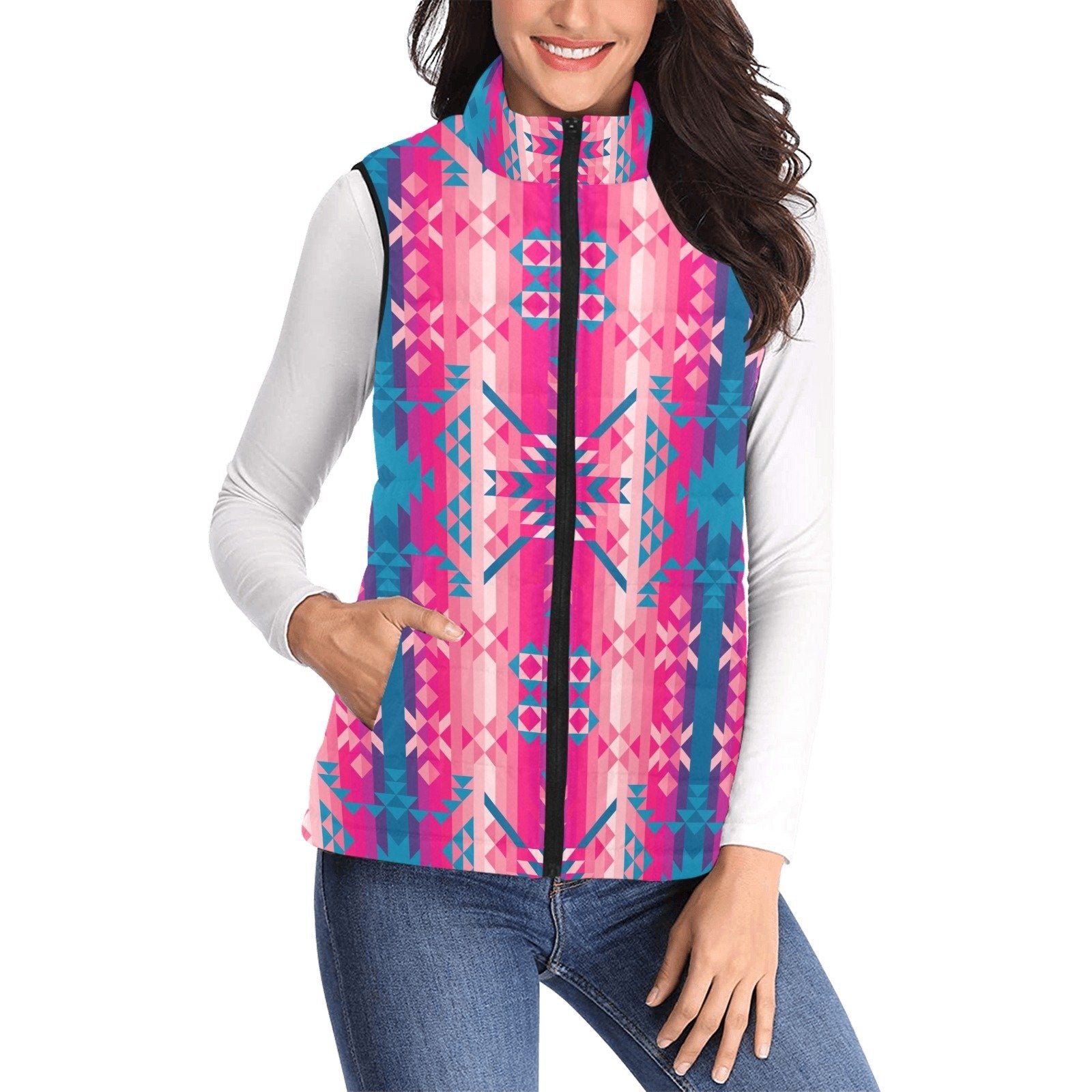 Desert Geo Blue Women's Padded Vest Jacket (Model H44) Women's Padded Vest Jacket (H44) e-joyer