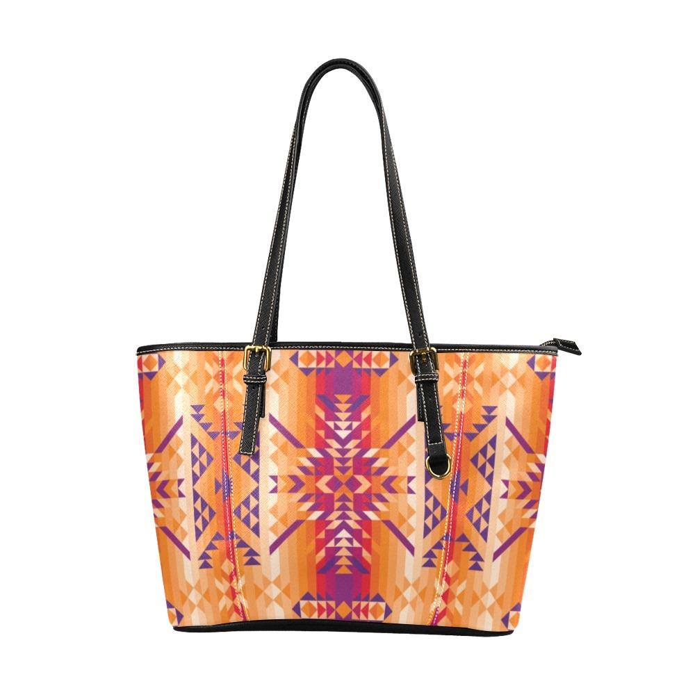 Desert Geo Leather Tote Bag/Large (Model 1640) Leather Tote Bag (1640) e-joyer