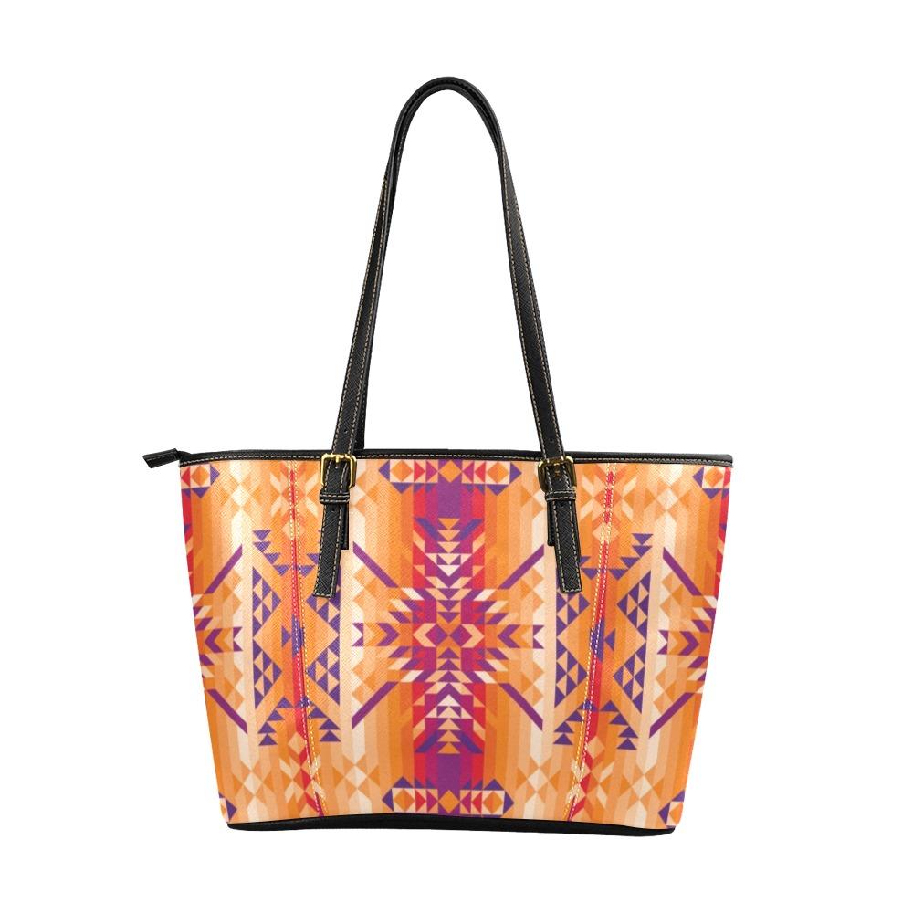 Desert Geo Leather Tote Bag/Large (Model 1640) Leather Tote Bag (1640) e-joyer