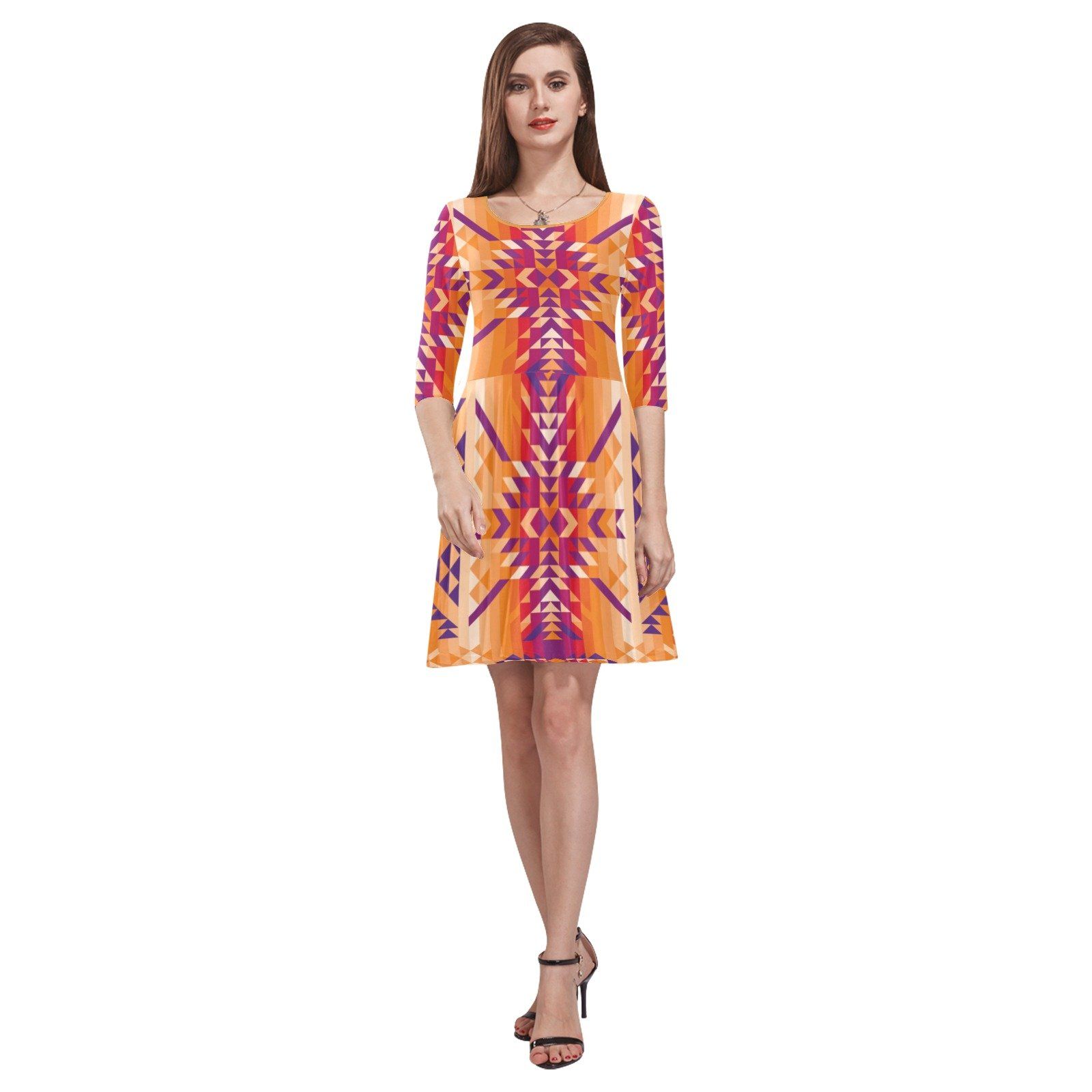 Desert Geo Tethys Half-Sleeve Skater Dress(Model D20) Tethys Half-Sleeve Skater Dress (D20) e-joyer