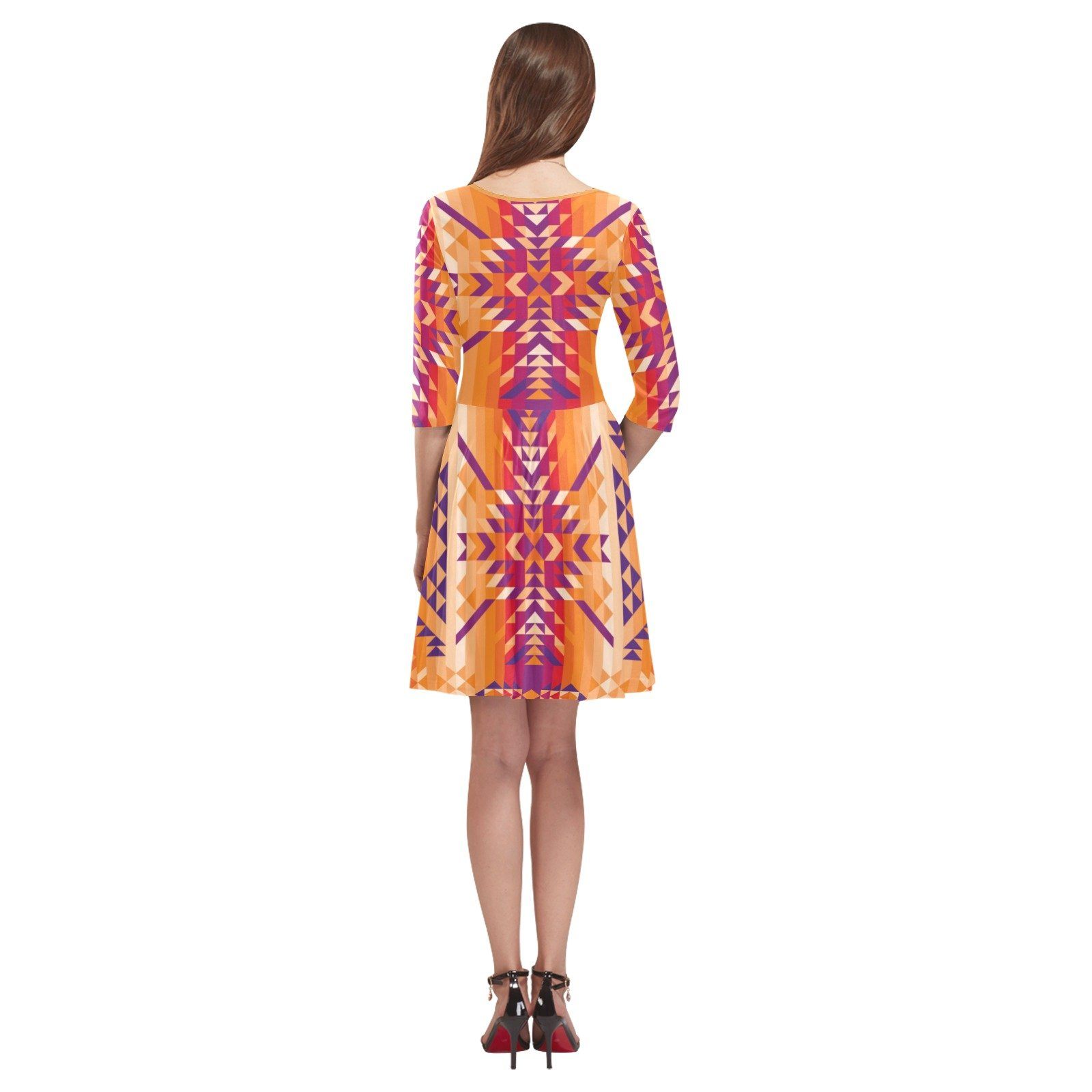 Desert Geo Tethys Half-Sleeve Skater Dress(Model D20) Tethys Half-Sleeve Skater Dress (D20) e-joyer
