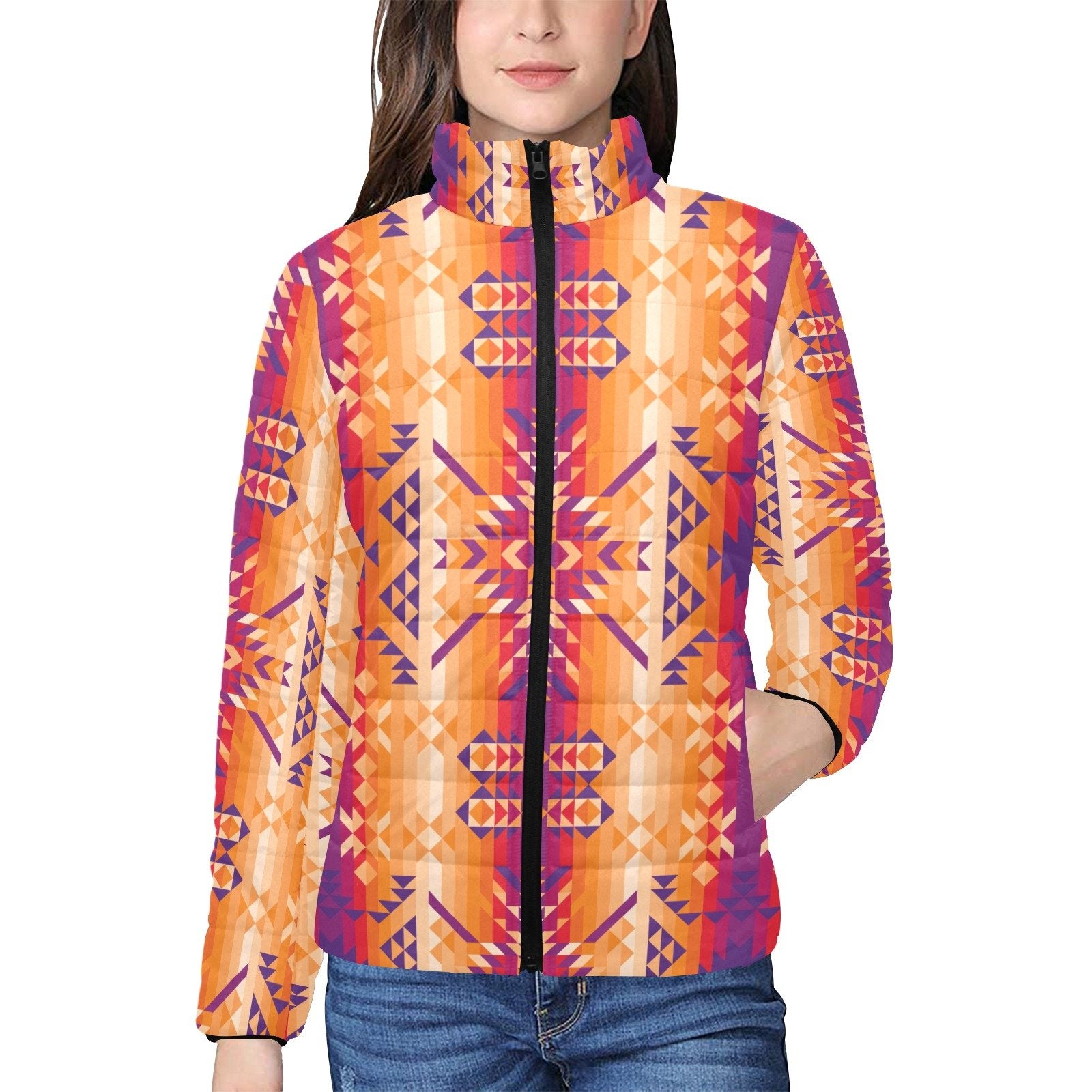 Desert Geo Women's Stand Collar Padded Jacket (Model H41) jacket e-joyer