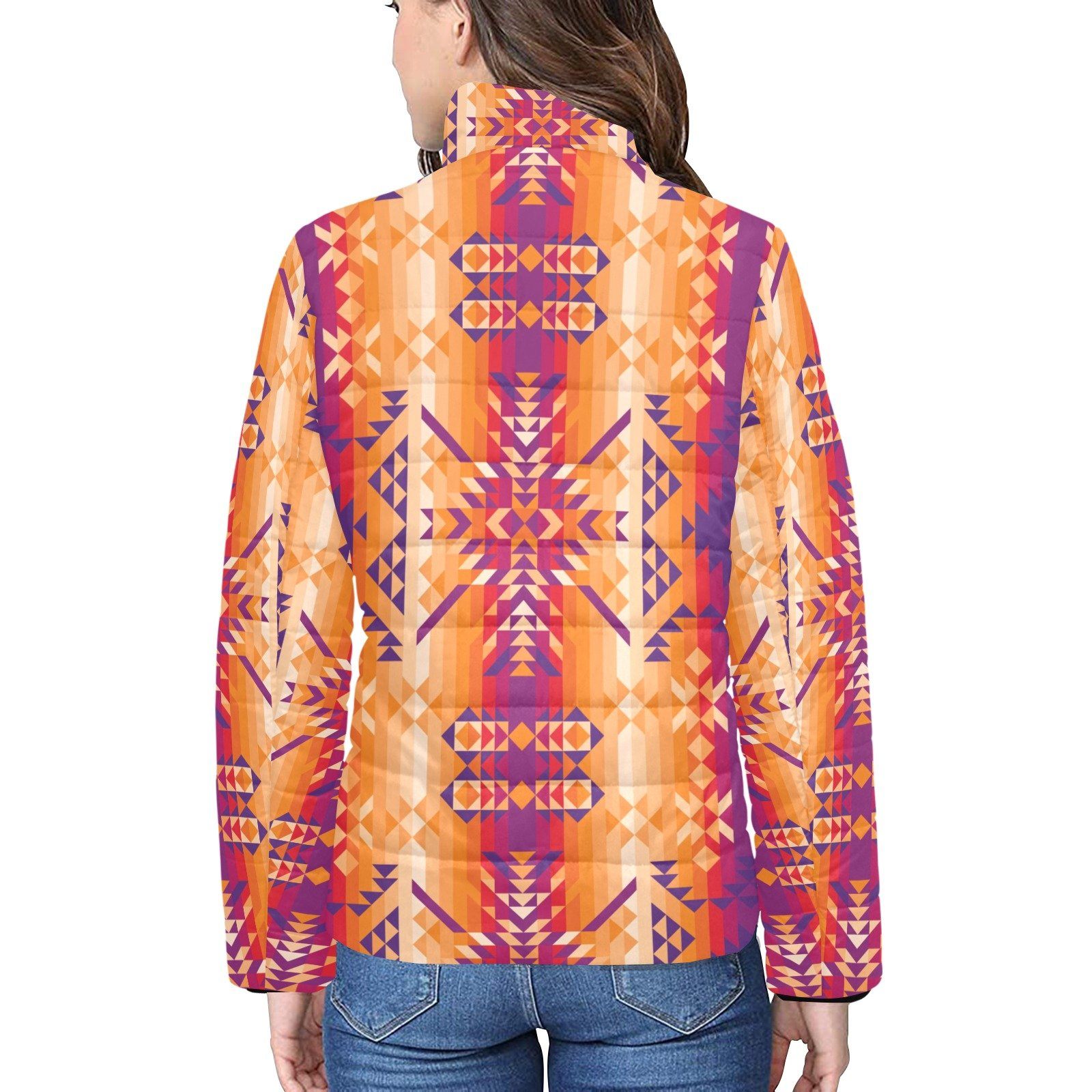 Desert Geo Women's Stand Collar Padded Jacket (Model H41) jacket e-joyer