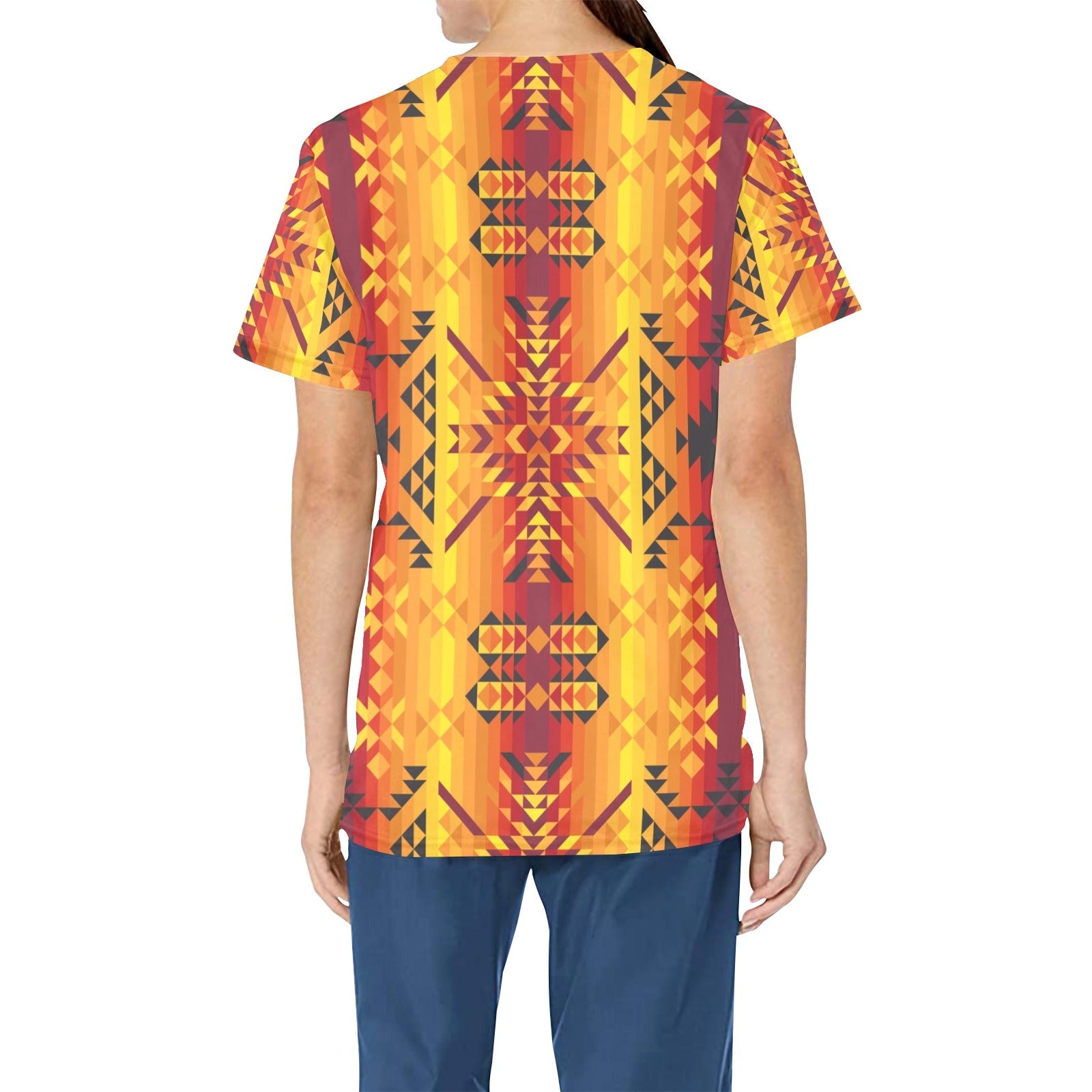 Desert Geo Yellow Red All Over Print Scrub Top Scrub Top e-joyer 