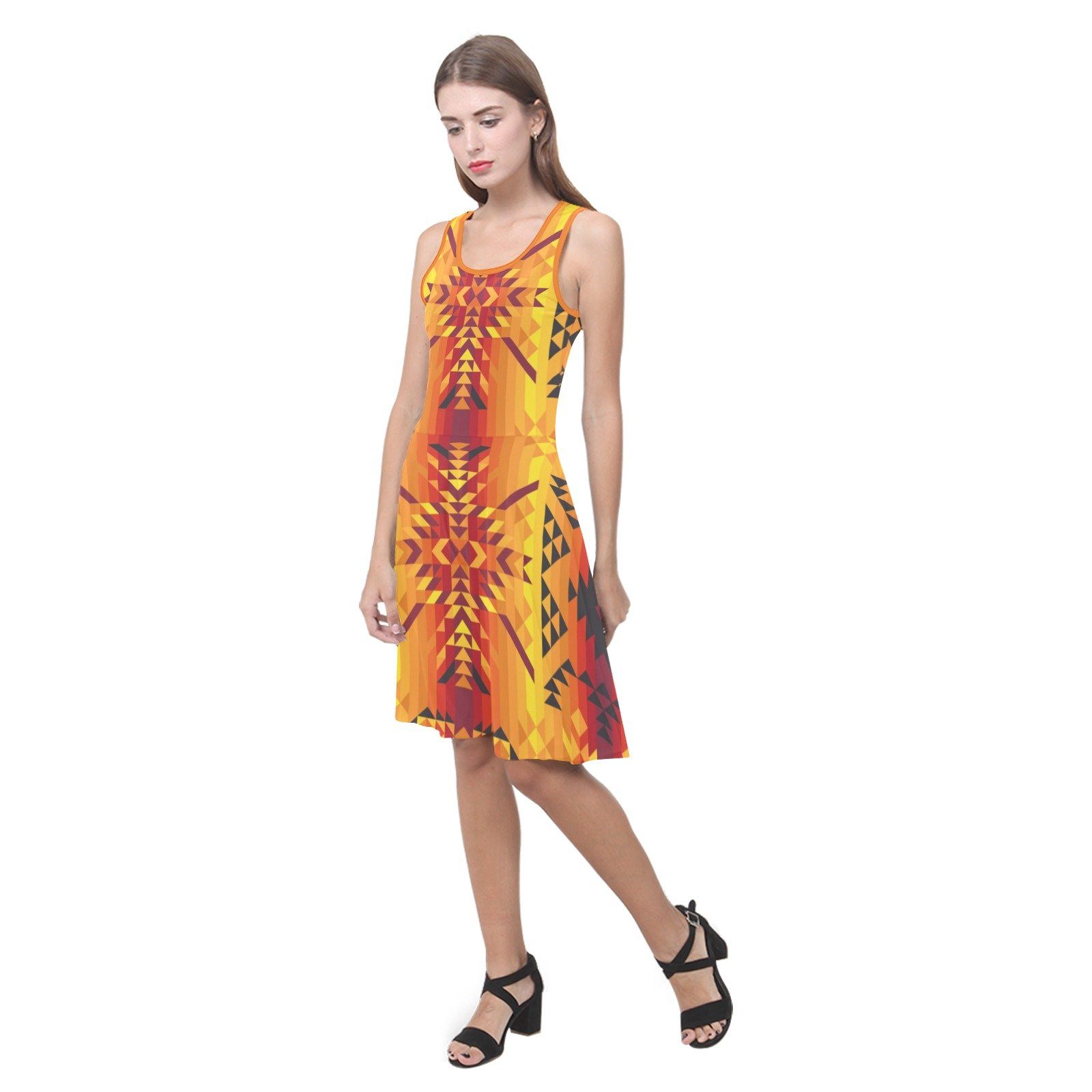 Desert Geo Yellow Red Atalanta Sundress (Model D04) Atalanta Sundress (D04) e-joyer