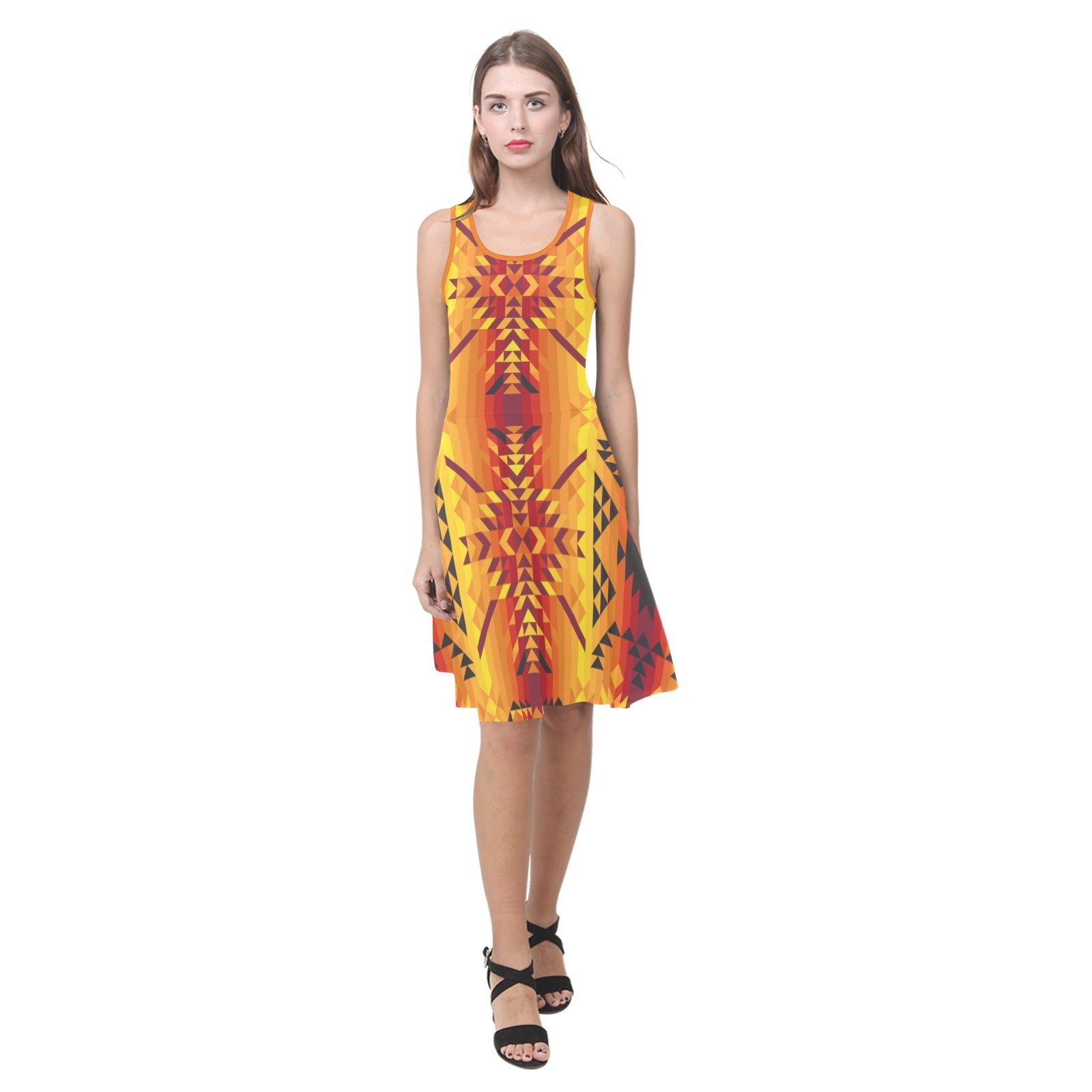 Desert Geo Yellow Red Atalanta Sundress (Model D04) Atalanta Sundress (D04) e-joyer