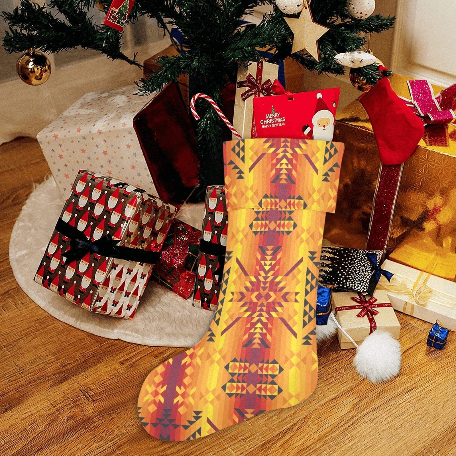 Desert Geo Yellow Red Christmas Stocking holiday stocking e-joyer