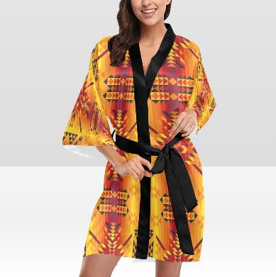 Desert Geo Yellow Red Kimono Robe Artsadd 