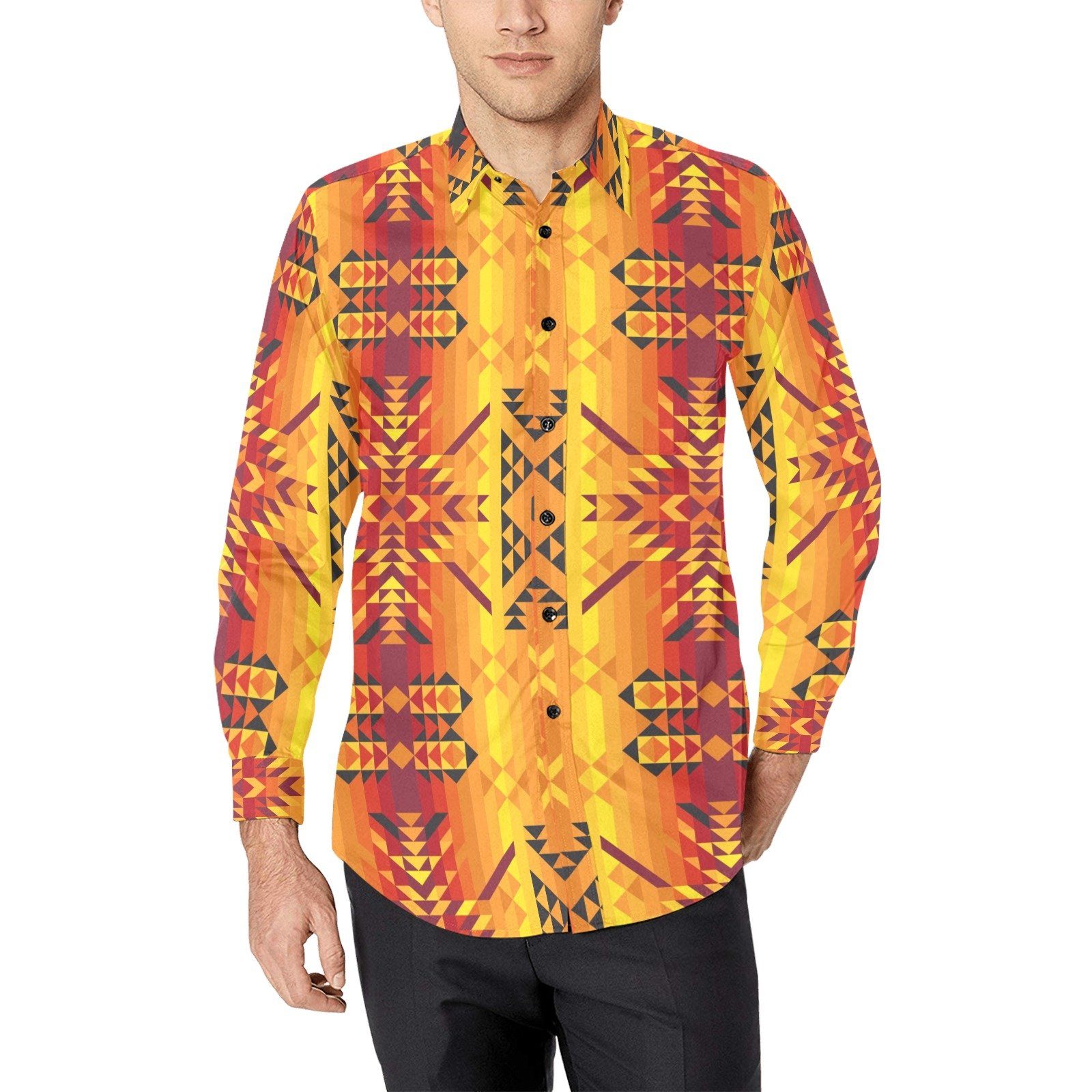 Desert Geo Yellow Red Men's All Over Print Casual Dress Shirt (Model T61) Men's Dress Shirt (T61) e-joyer