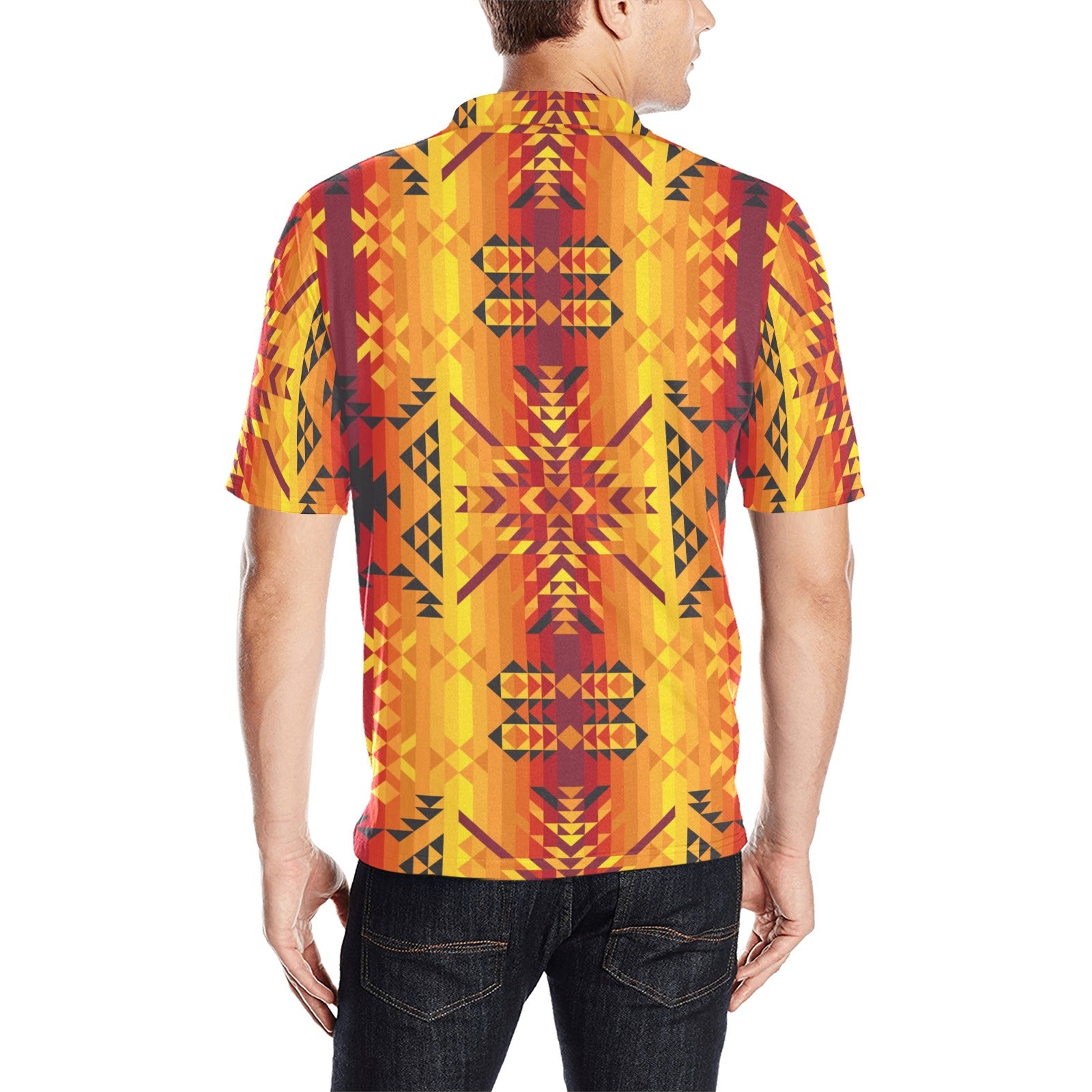 Desert Geo Yellow Red Men's All Over Print Polo Shirt (Model T55) Men's Polo Shirt (Model T55) e-joyer