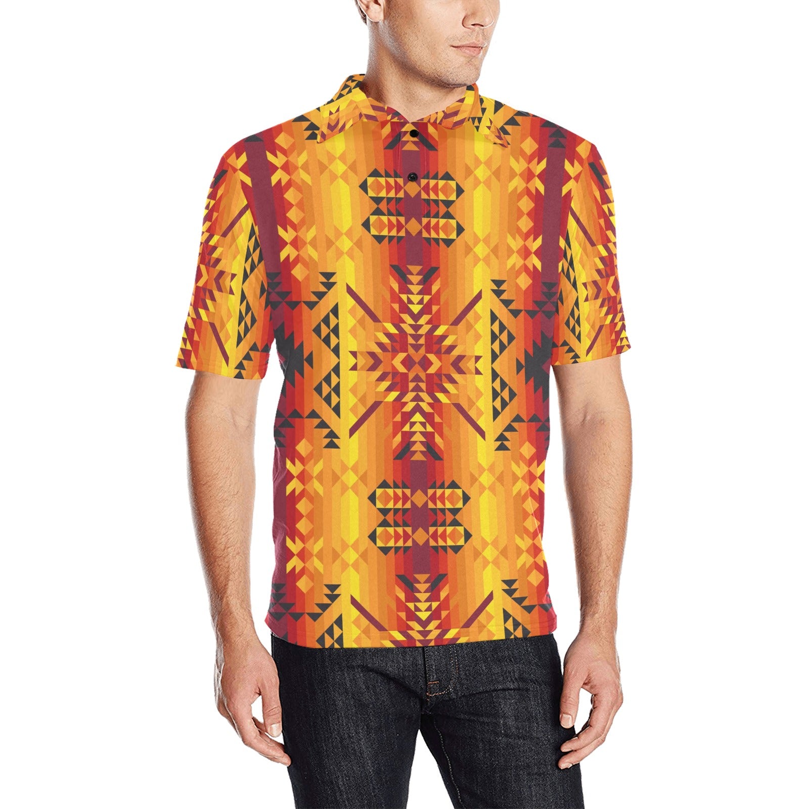 Desert Geo Yellow Red Men's All Over Print Polo Shirt (Model T55) Men's Polo Shirt (Model T55) e-joyer