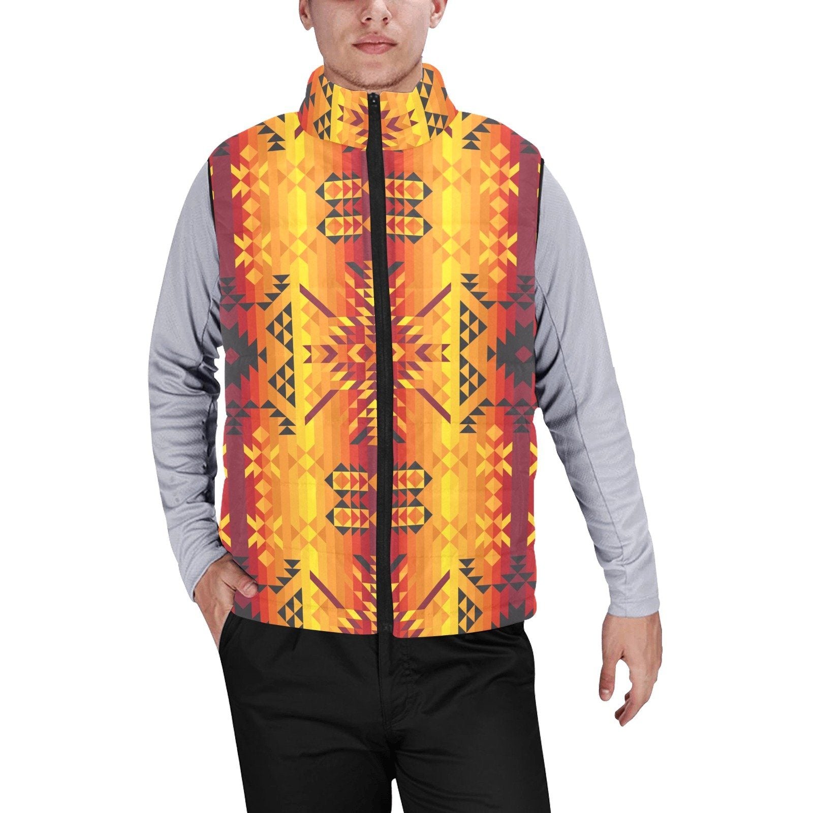 Desert Geo Yellow Red Men's Padded Vest Jacket (Model H44) Men's Padded Vest Jacket (H44) e-joyer 