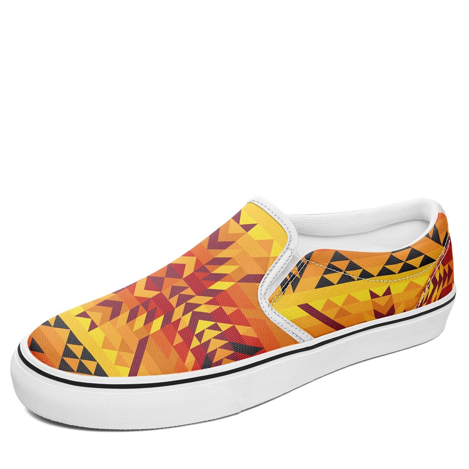 Desert Geo Yellow Red Otoyimm Canvas Slip On Shoes otoyimm Herman US Youth 1 / EUR 32 White Sole