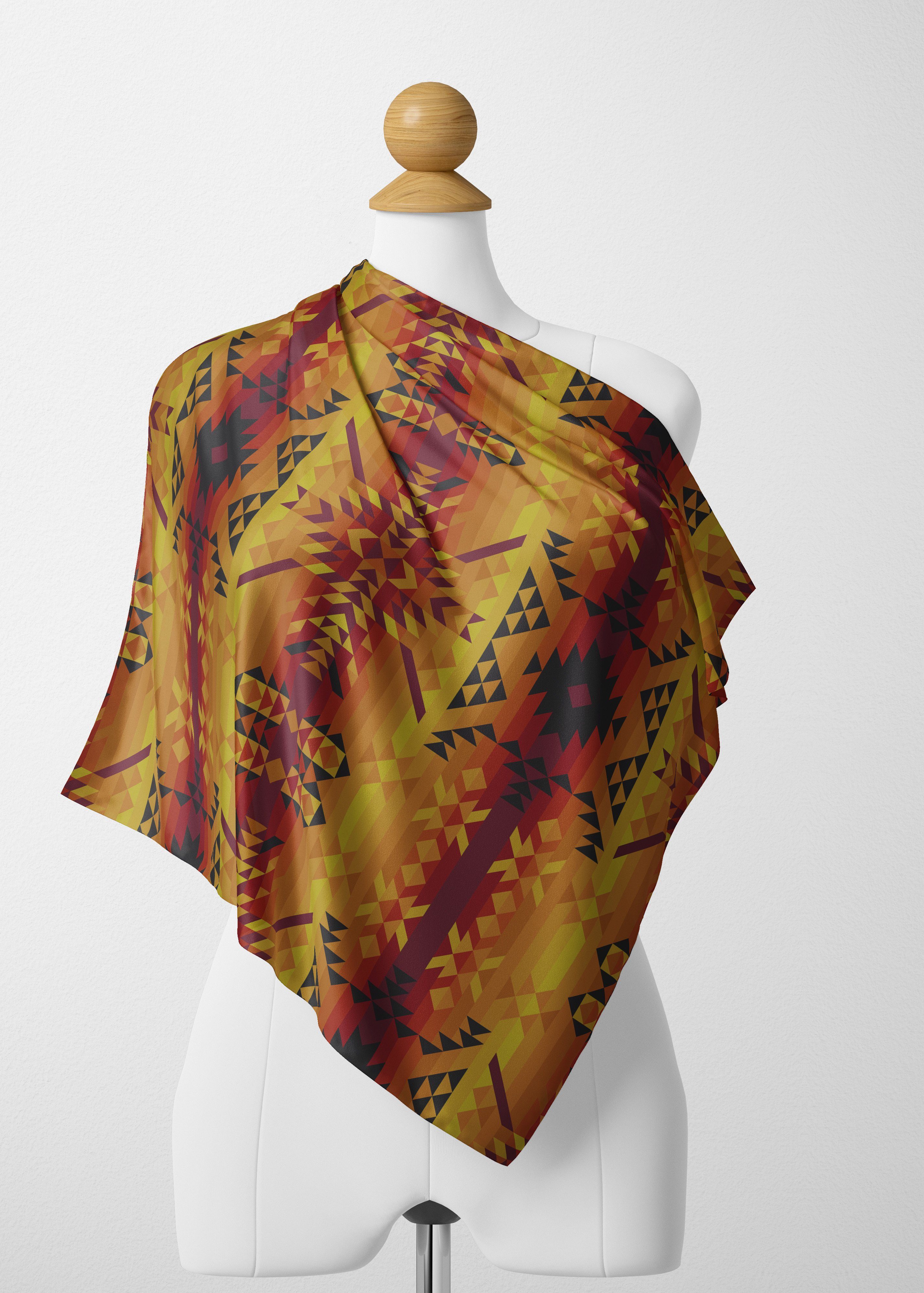 Desert Geo Yellow Red Satin Shawl Scarf 49 Dzine