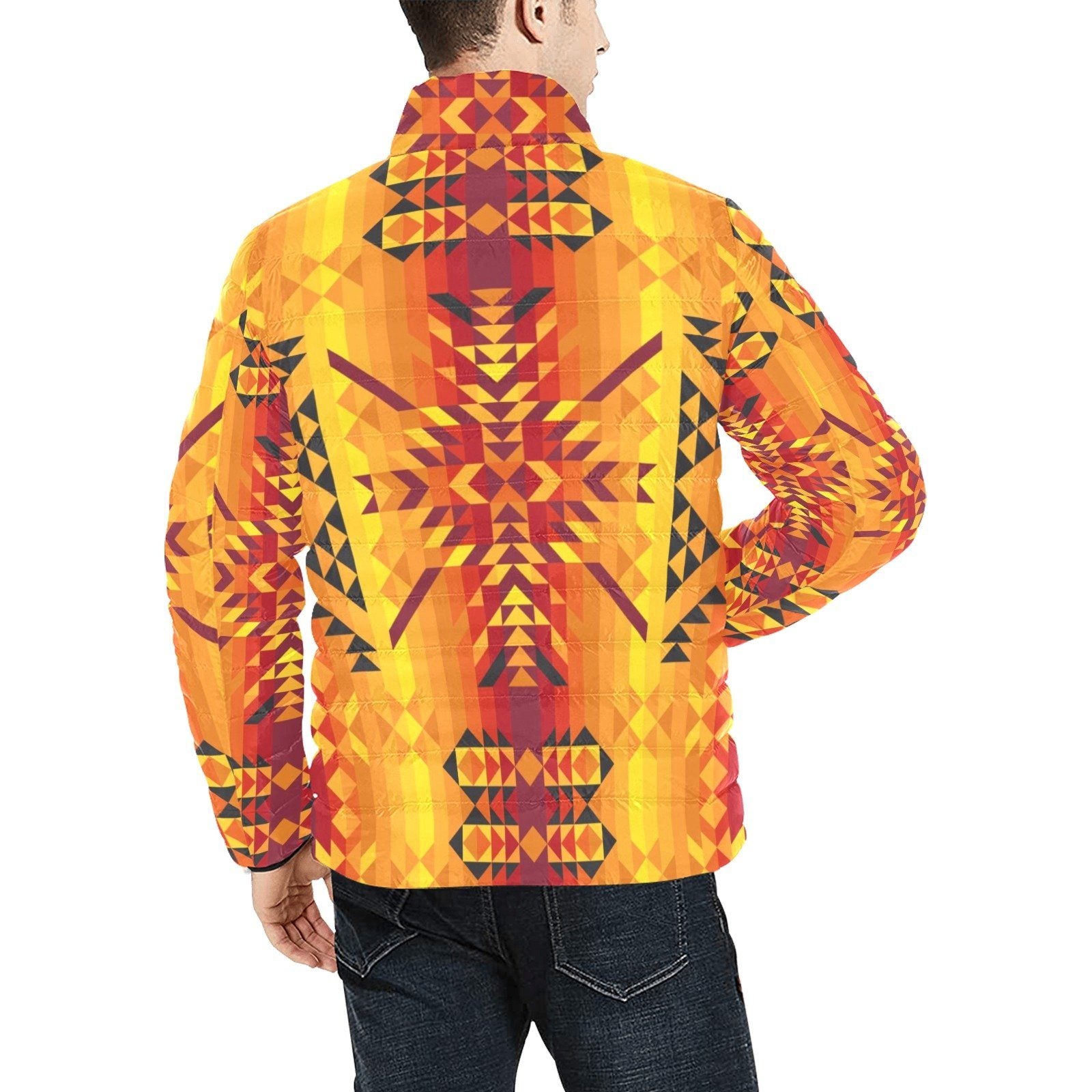 Desert Geo Yellow Red Unisex Stand Collar Padded Jacket Men's Stand Collar Padded Jacket (H41) e-joyer