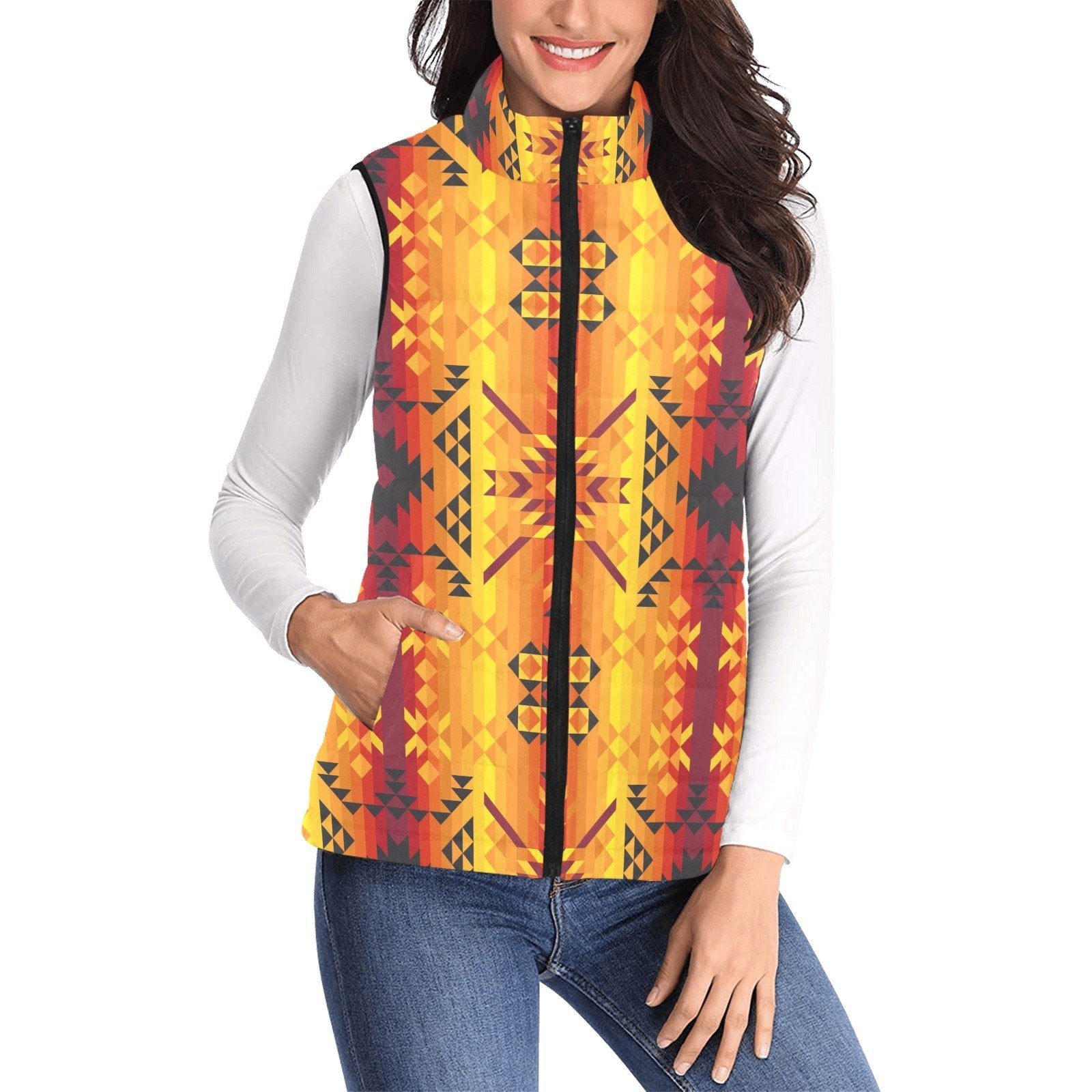 Desert Geo Yellow Red Women's Padded Vest Jacket (Model H44) Women's Padded Vest Jacket (H44) e-joyer