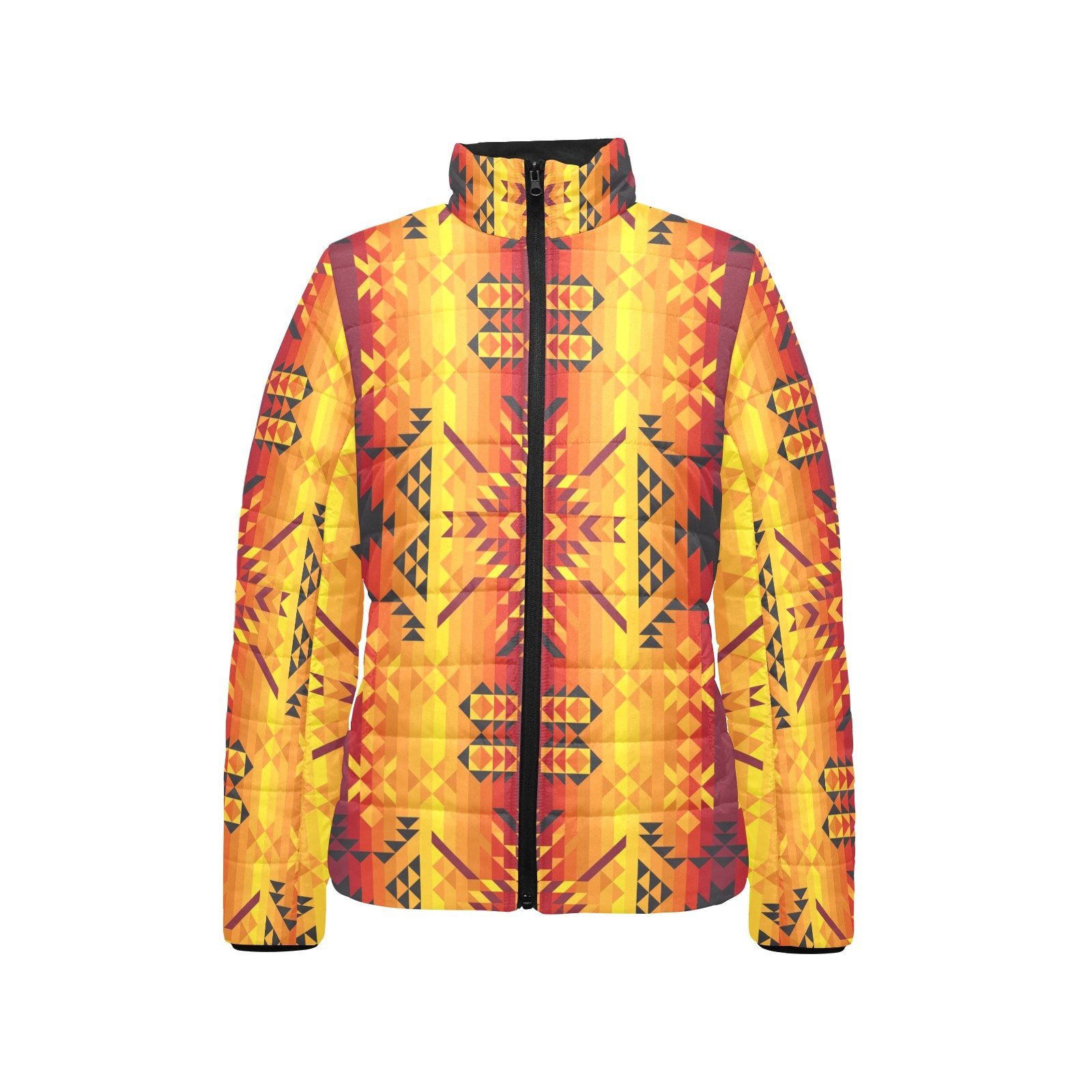 Desert Geo Yellow Red Women's Stand Collar Padded Jacket (Model H41) jacket e-joyer