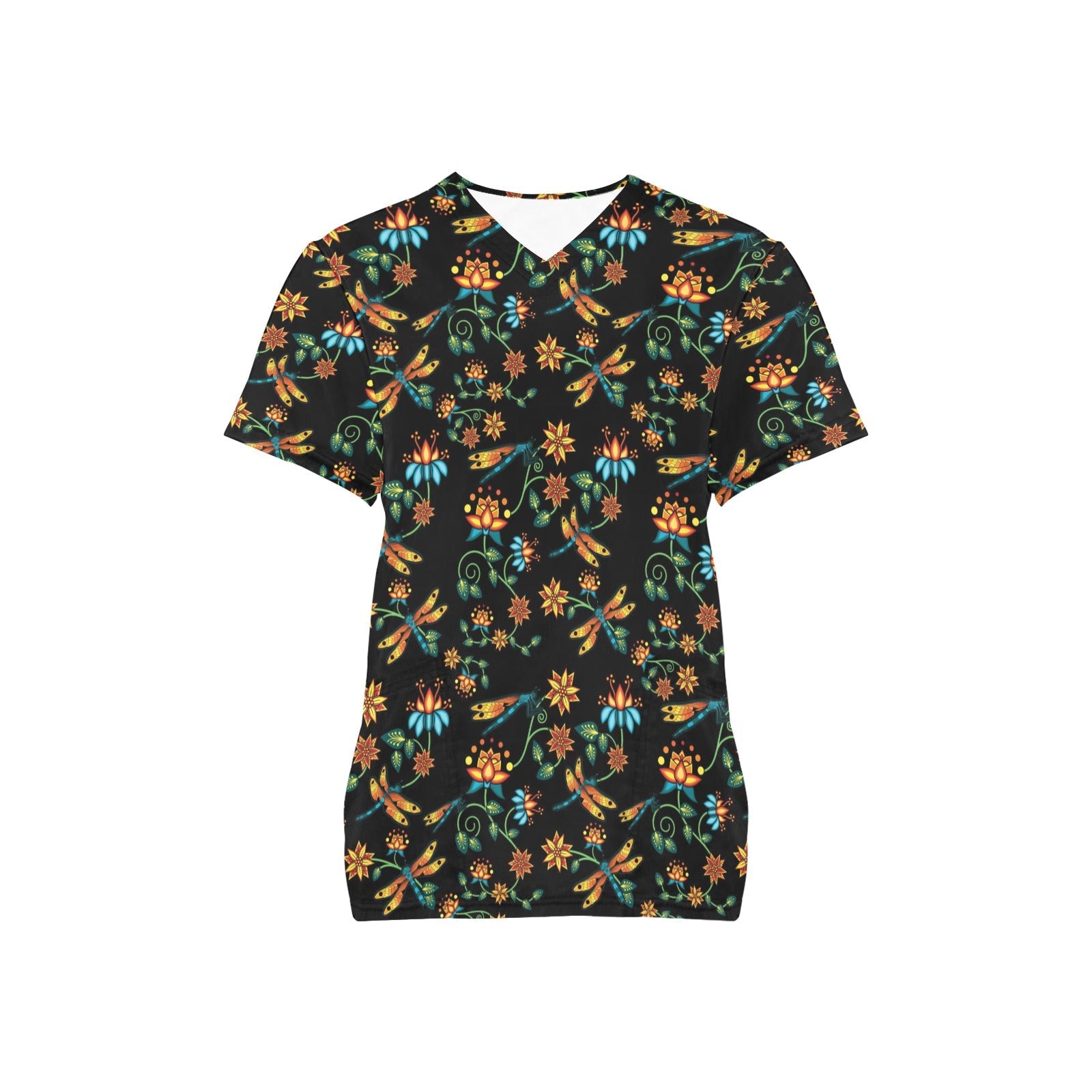 Dragon Lily Noir All Over Print Scrub Top Scrub Top e-joyer
