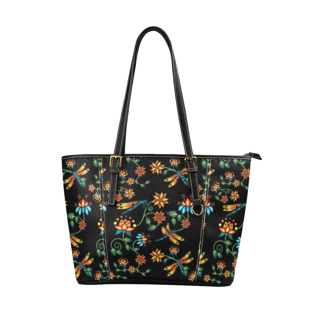 Dragon Lily Noir Leather Tote Bag/Large (Model 1640) Leather Tote Bag (1640) e-joyer
