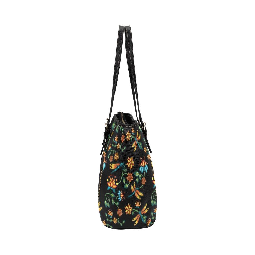 Dragon Lily Noir Leather Tote Bag/Large (Model 1640) Leather Tote Bag (1640) e-joyer