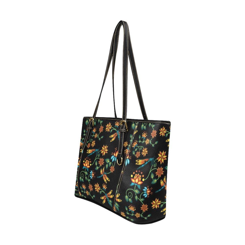 Dragon Lily Noir Leather Tote Bag/Large (Model 1640) Leather Tote Bag (1640) e-joyer