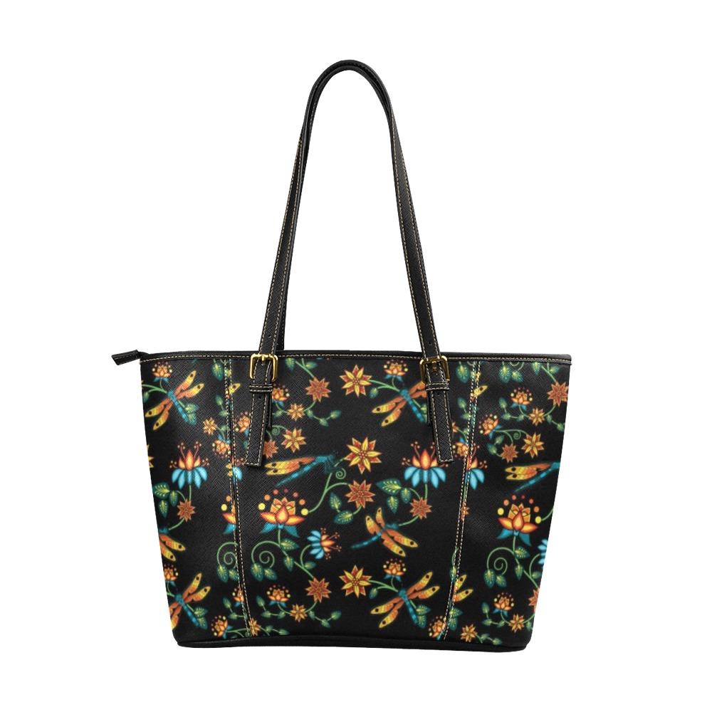 Dragon Lily Noir Leather Tote Bag/Large (Model 1640) Leather Tote Bag (1640) e-joyer