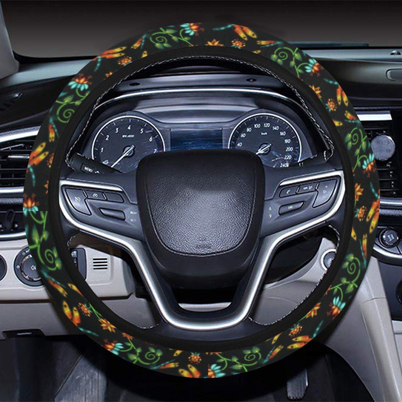 Dragon Lily Noir Steering Wheel Cover with Elastic Edge Steering Wheel Cover with Elastic Edge e-joyer