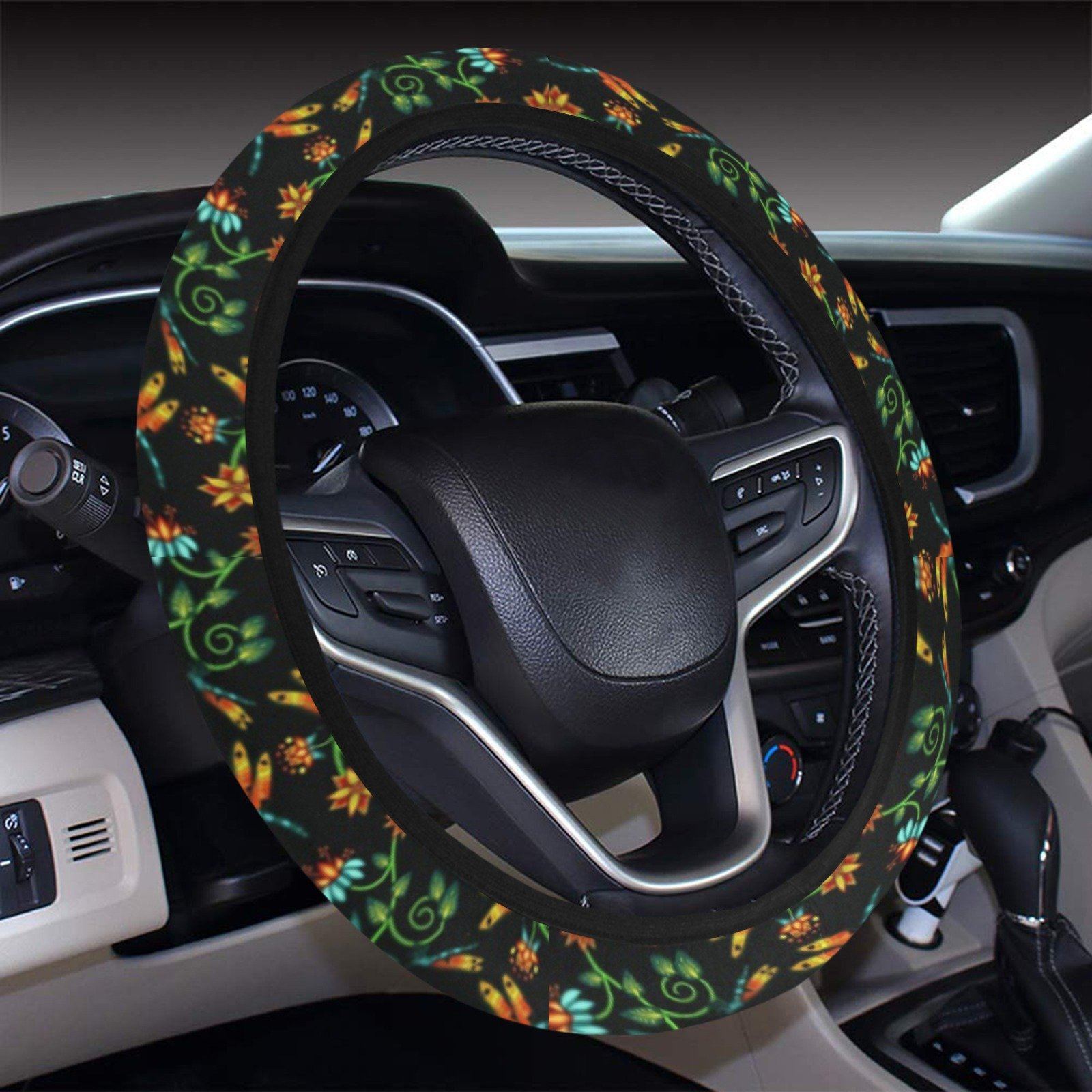 Dragon Lily Noir Steering Wheel Cover with Elastic Edge Steering Wheel Cover with Elastic Edge e-joyer