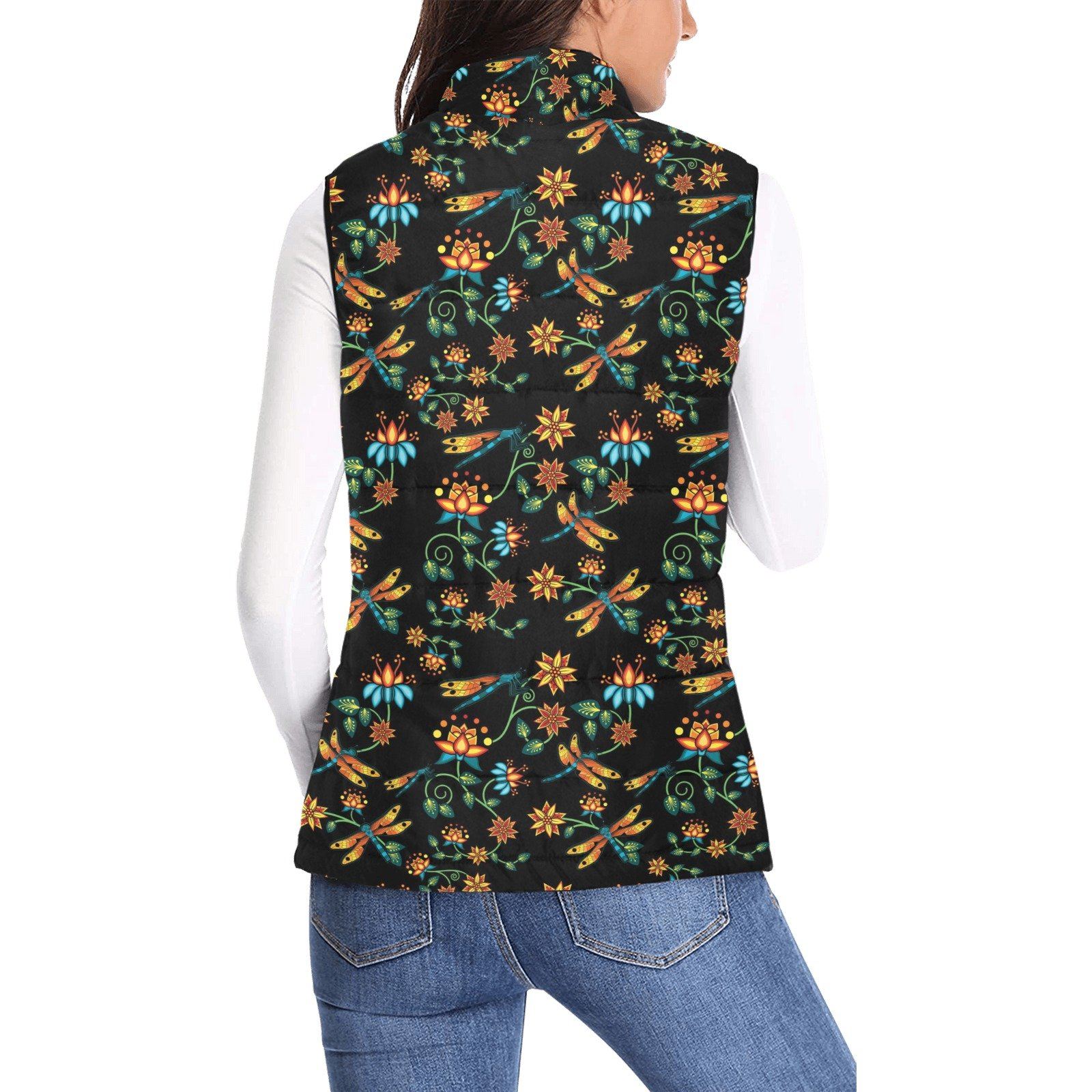 Dragon Lily Noir Women's Padded Vest Jacket (Model H44) Women's Padded Vest Jacket (H44) e-joyer