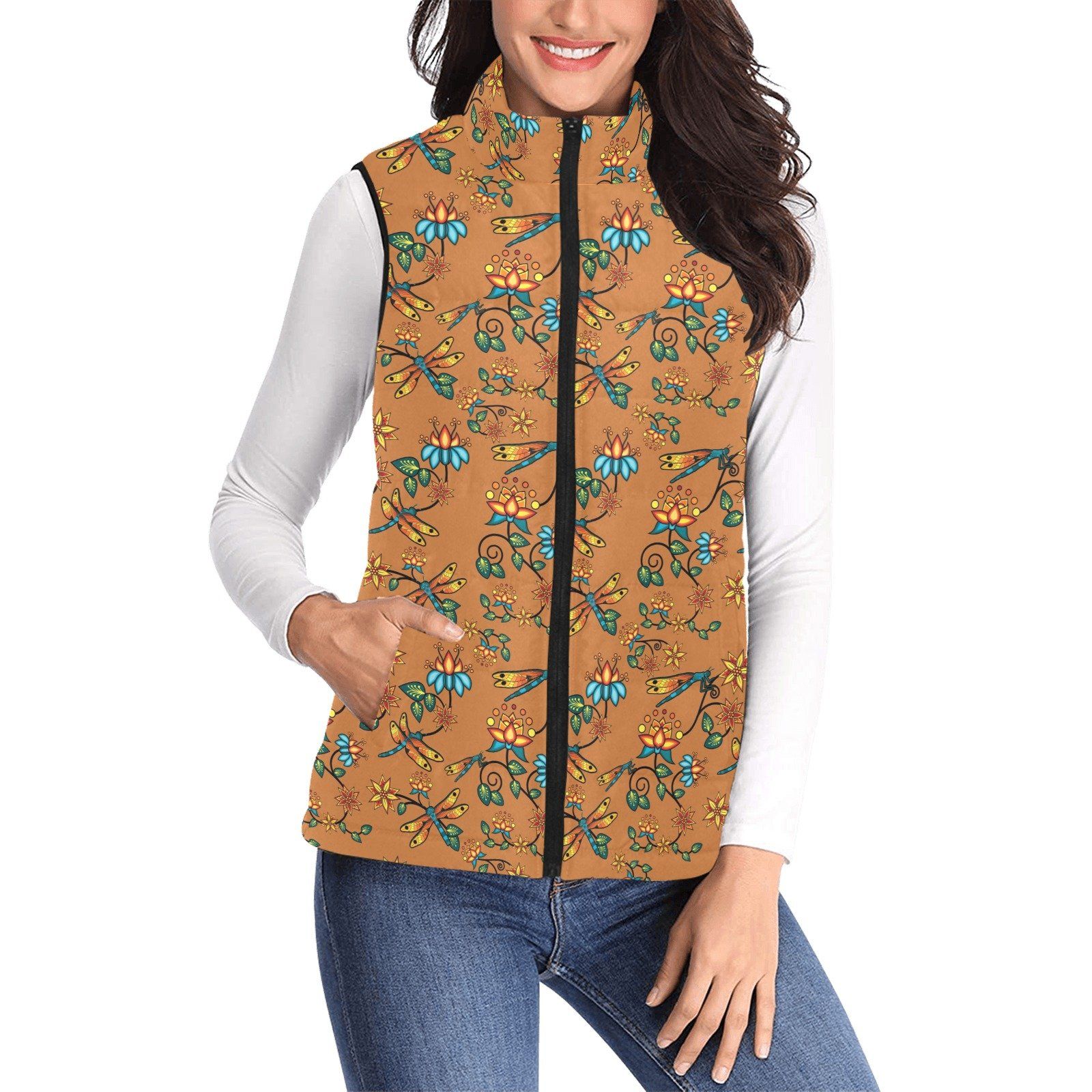 Dragon Lily Sierra Women's Padded Vest Jacket (Model H44) Women's Padded Vest Jacket (H44) e-joyer