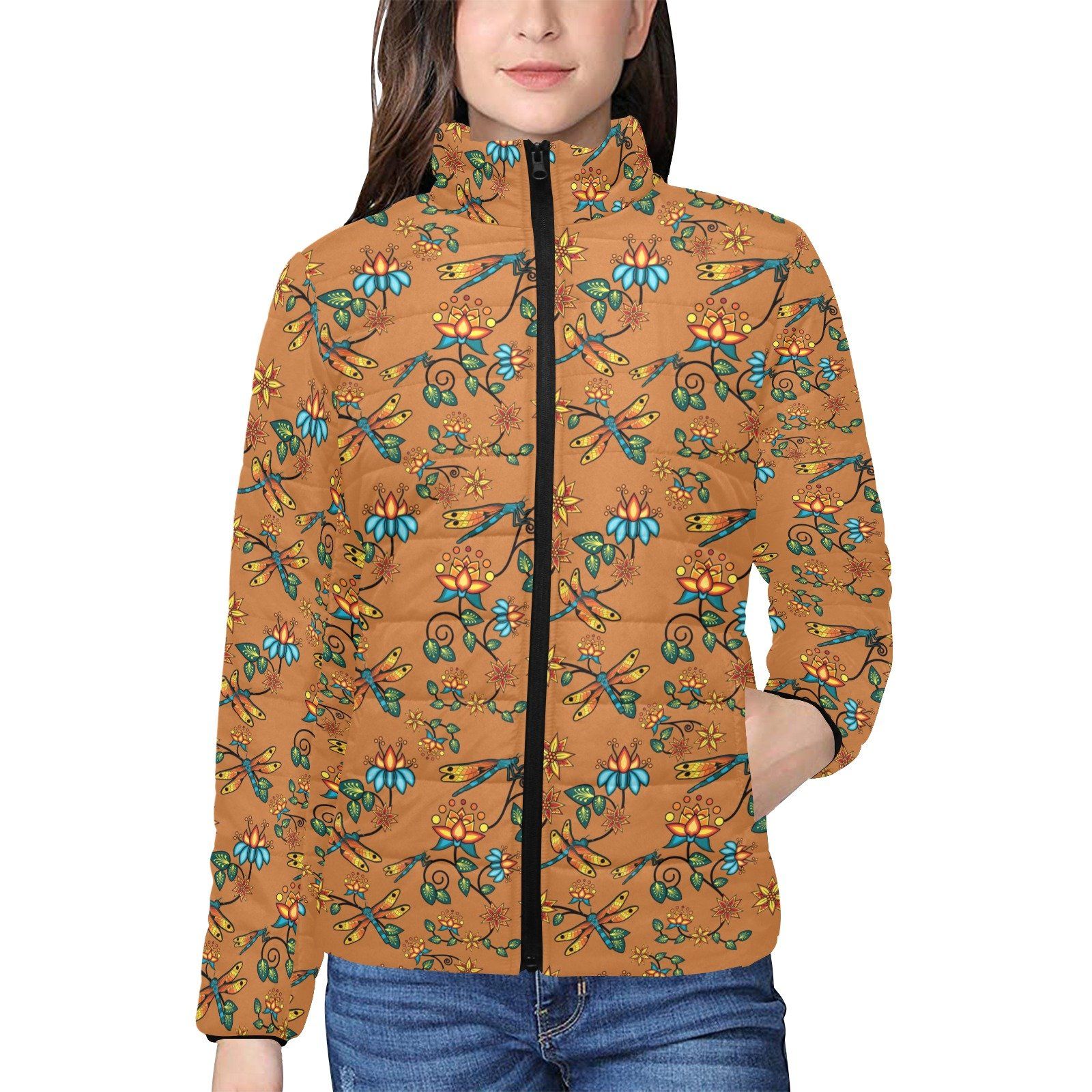 Dragon Lily Sierra Women's Stand Collar Padded Jacket (Model H41) jacket e-joyer