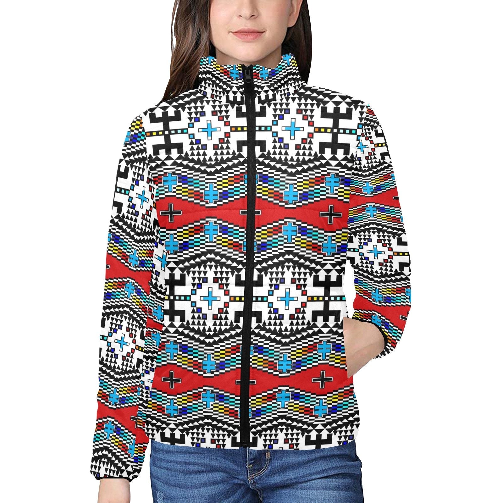 dragonflies Women's Stand Collar Padded Jacket (Model H41) jacket e-joyer