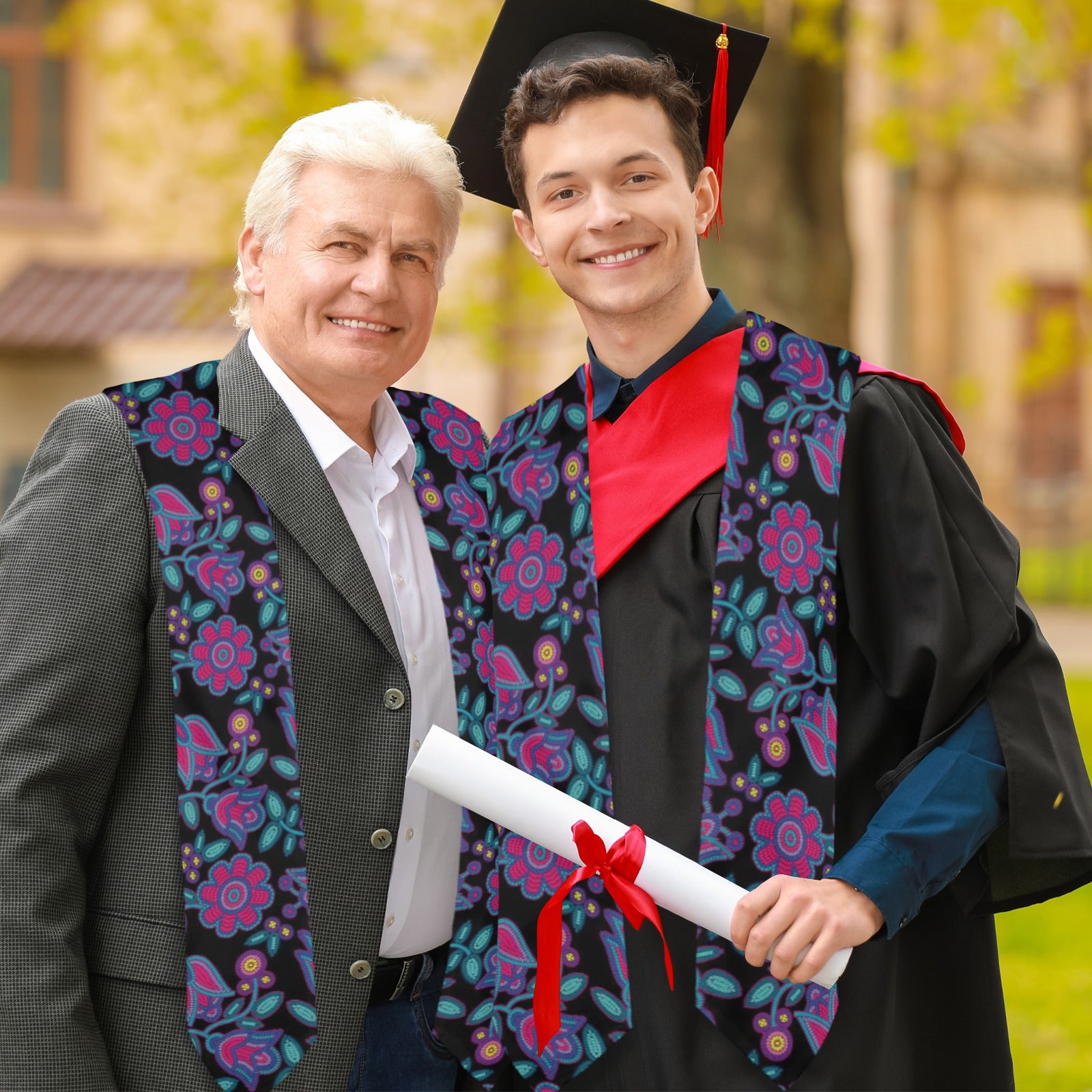 Beaded Nouveau Coal Graduation Stole