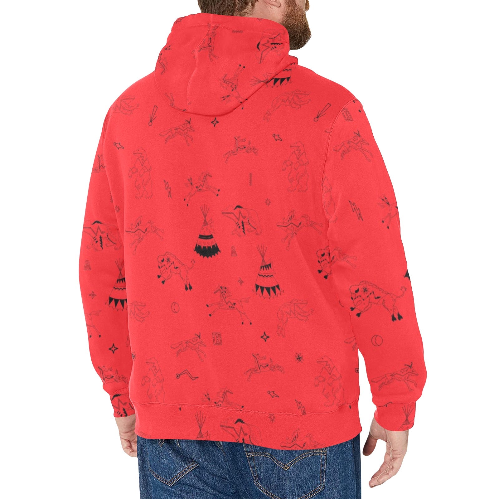 Ledger Dabbles Red Men's Long Sleeve Fleece Hoodie