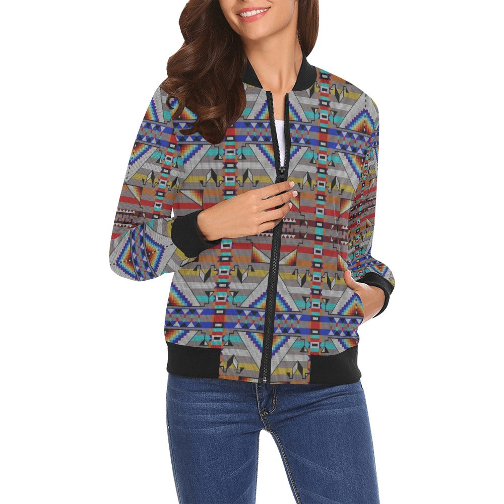 Medicine Blessing Grey All Over Print Bomber Jacket for Women