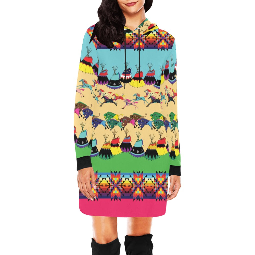 Horses and Buffalo Ledger Pink Hoodie Dress