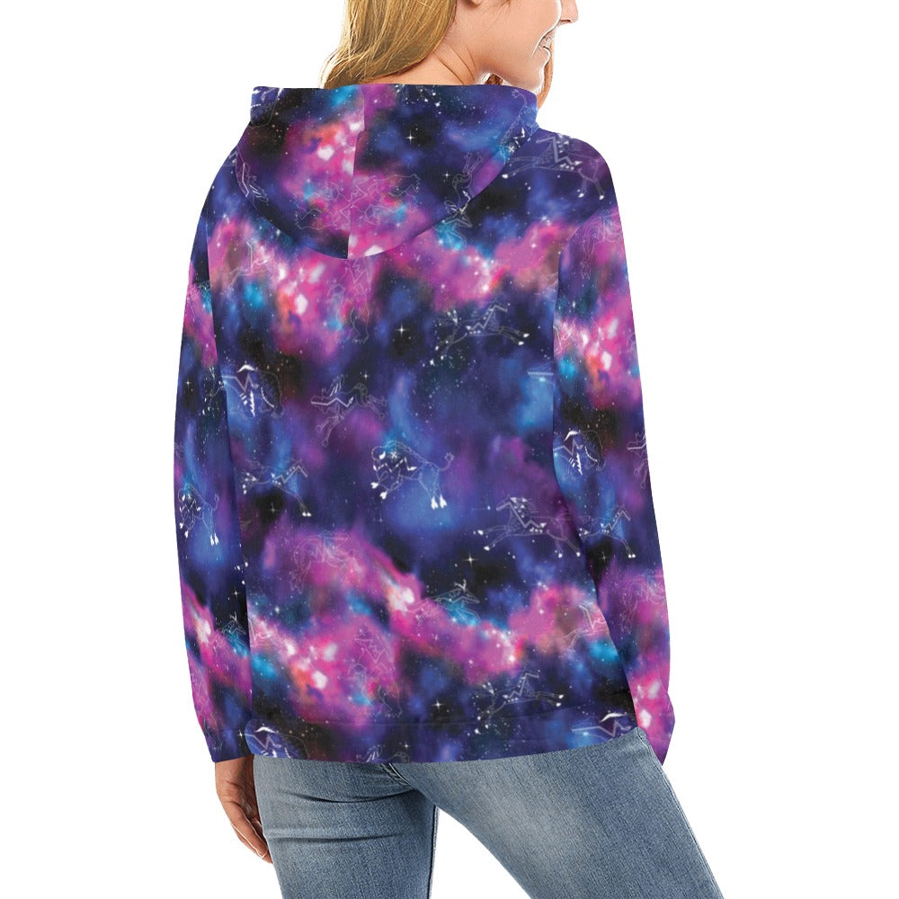 Animal Ancestors 1 Blue and Pink Hoodie for Women (USA Size)