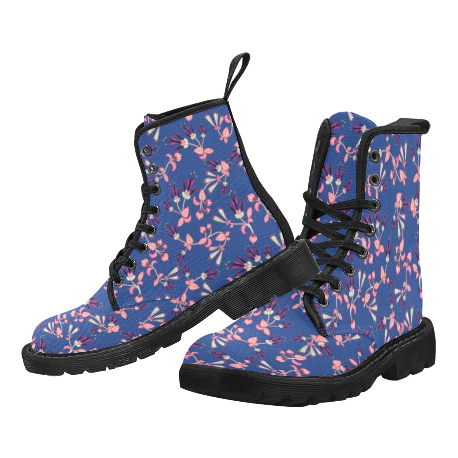 Swift Floral Peach Blue Boots for Women (Black)