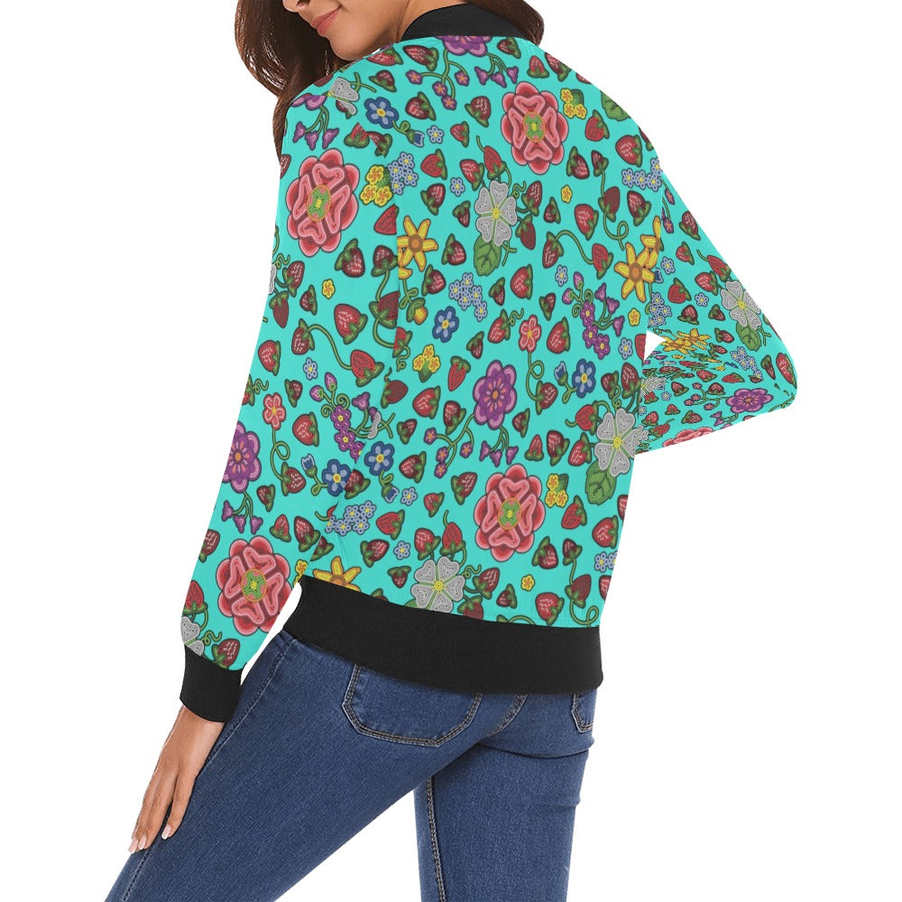 Berry Pop Turquoise All Over Print Bomber Jacket for Women
