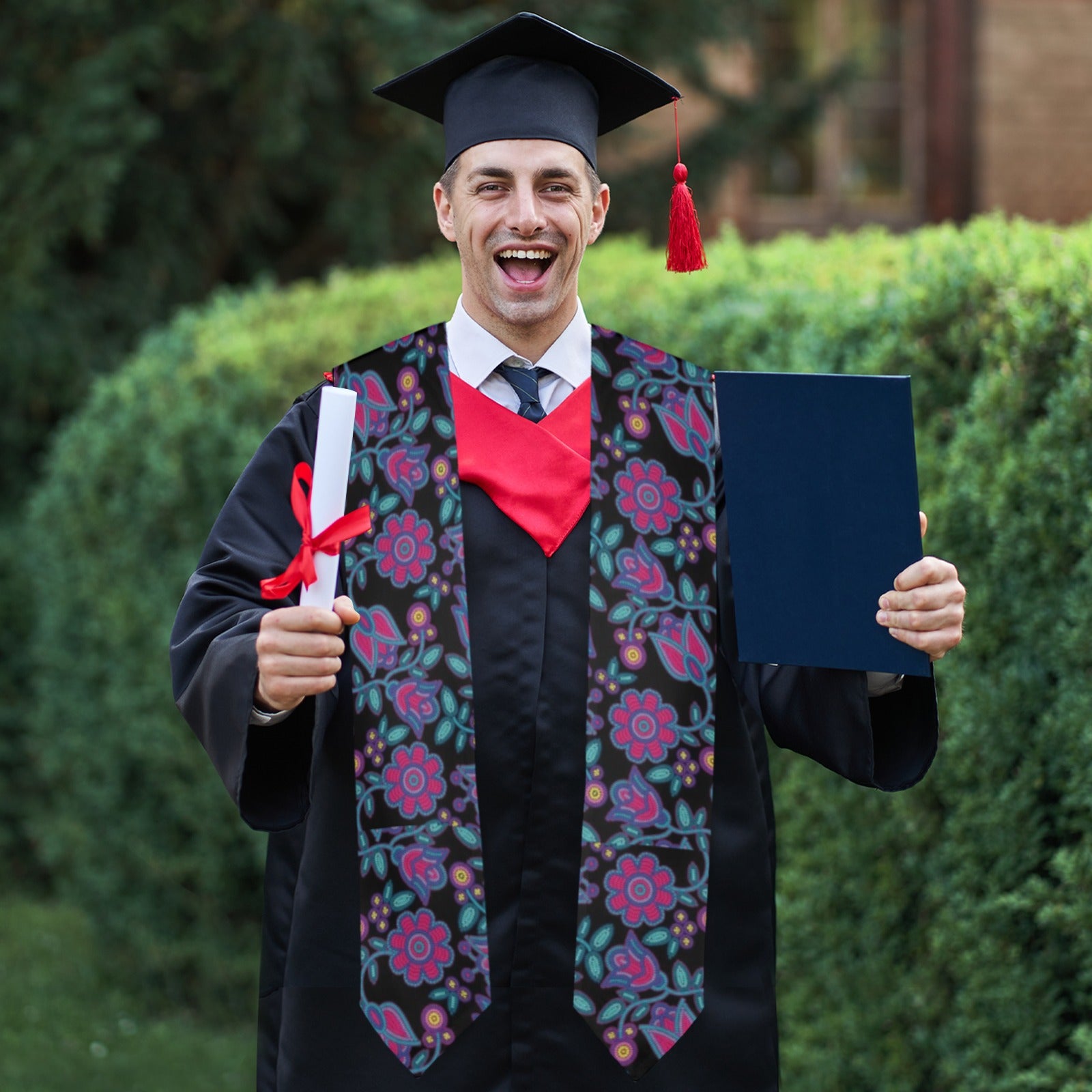 Beaded Nouveau Coal Graduation Stole