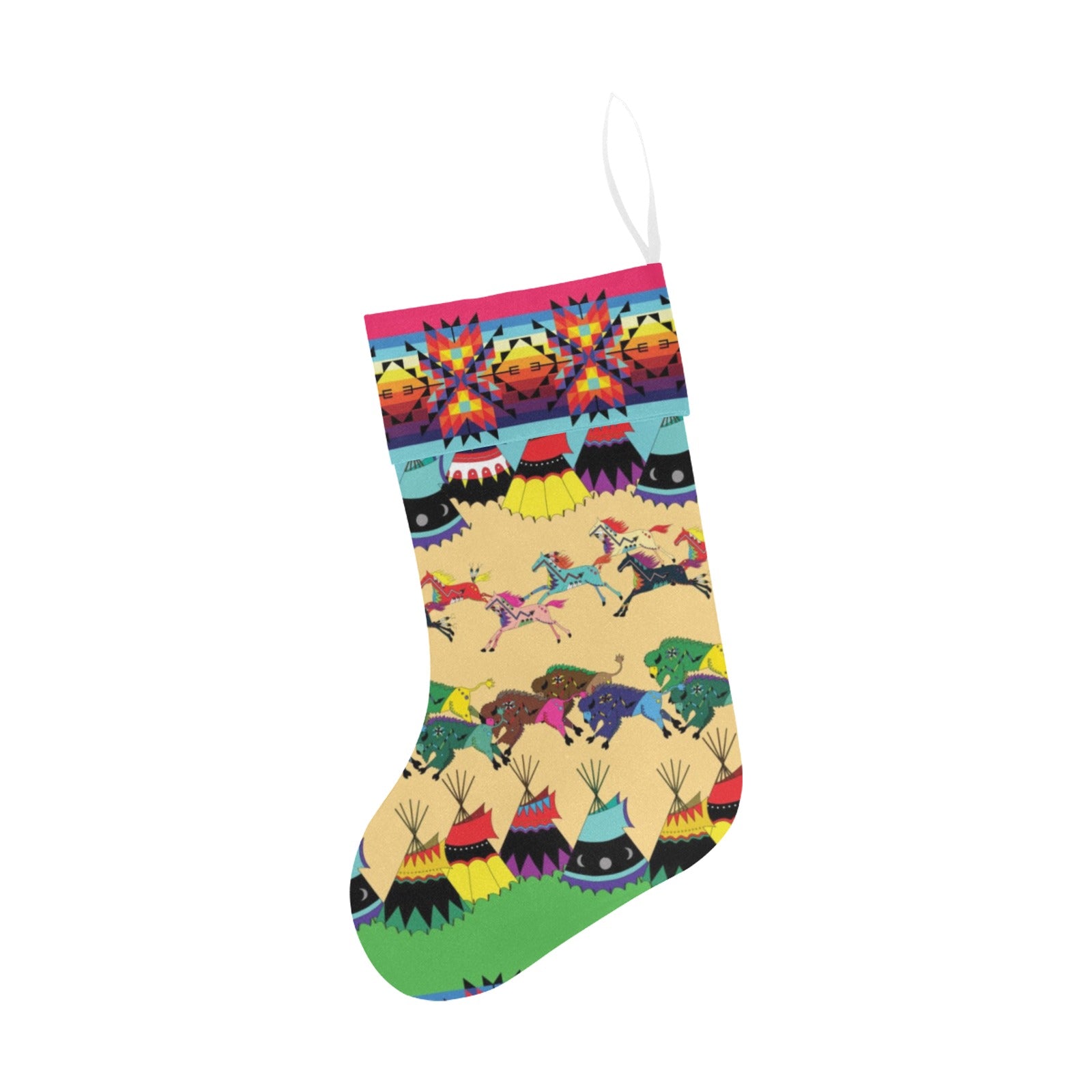 Horses and Buffalo Ledger Pink Christmas Stocking