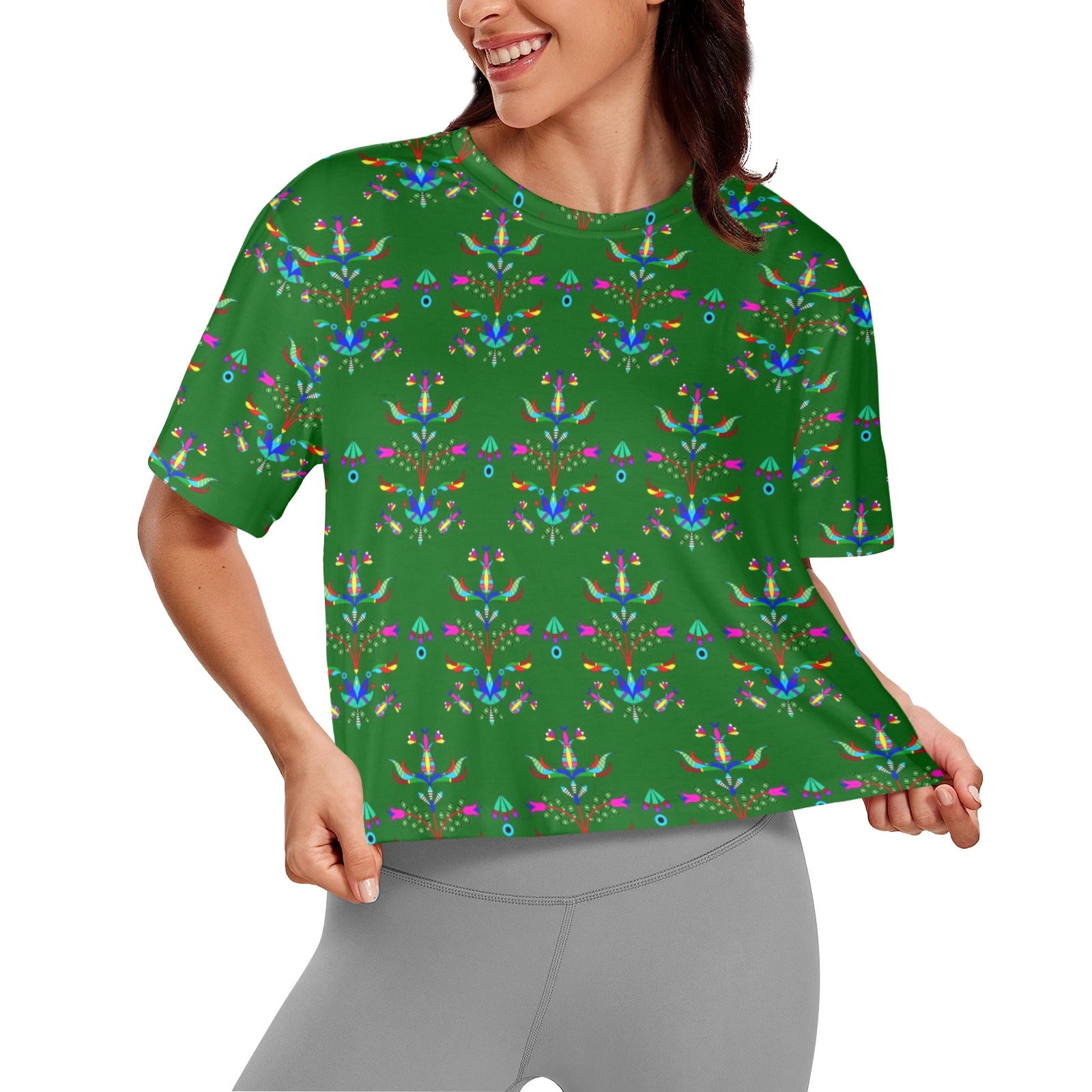 Dakota Damask Green Women's Cropped T-shirt