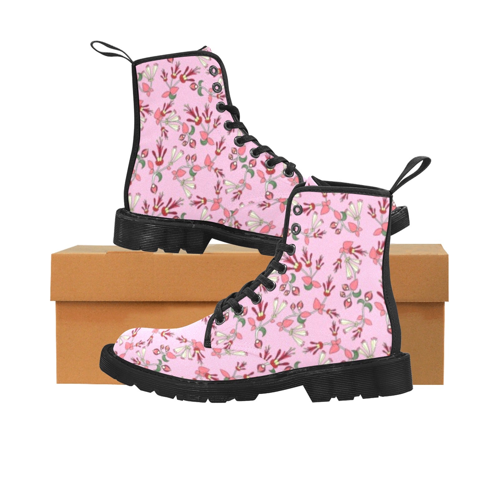 Strawberry Floral Boots for Women (Black)