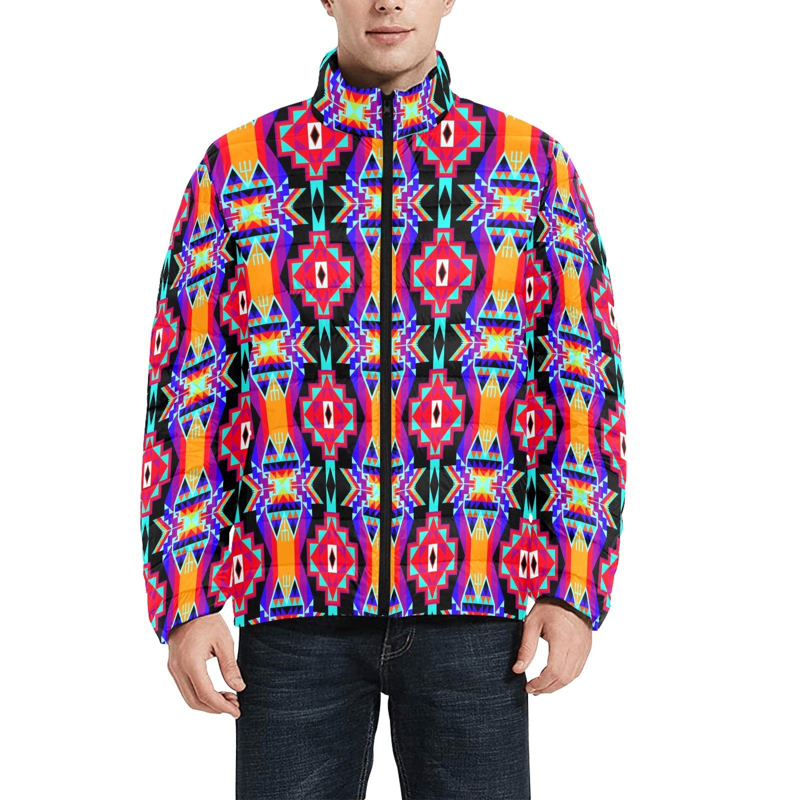 Fancy Bustle Men's Stand Collar Padded Jacket (Model H41) Men's Stand Collar Padded Jacket (H41) e-joyer