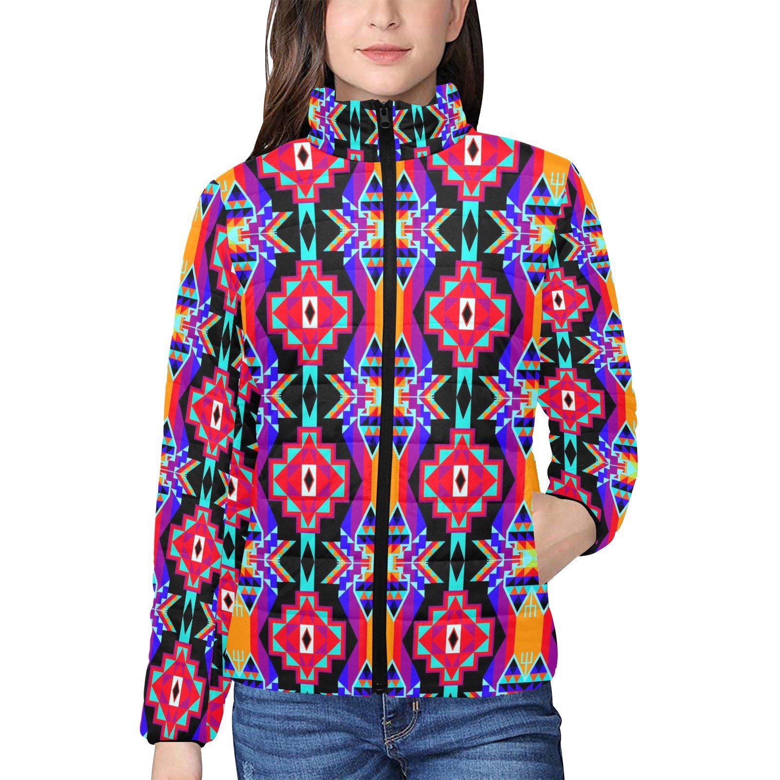 Fancy Bustle Women's Stand Collar Padded Jacket (Model H41) jacket e-joyer