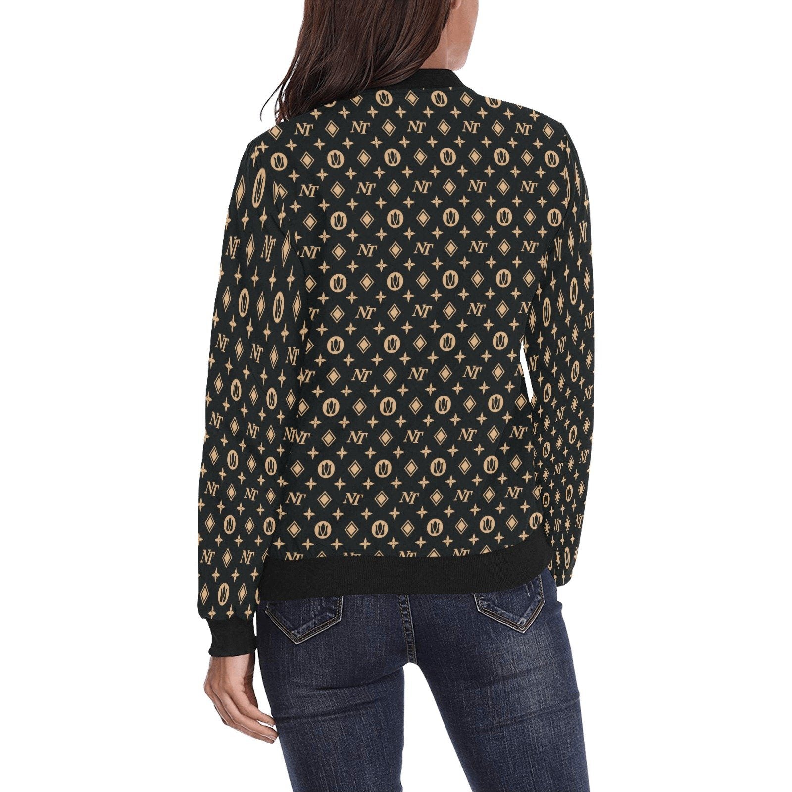 Fancy NT Black All Over Print Bomber Jacket for Women (Model H36) All Over Print Bomber Jacket for Women (H36) e-joyer